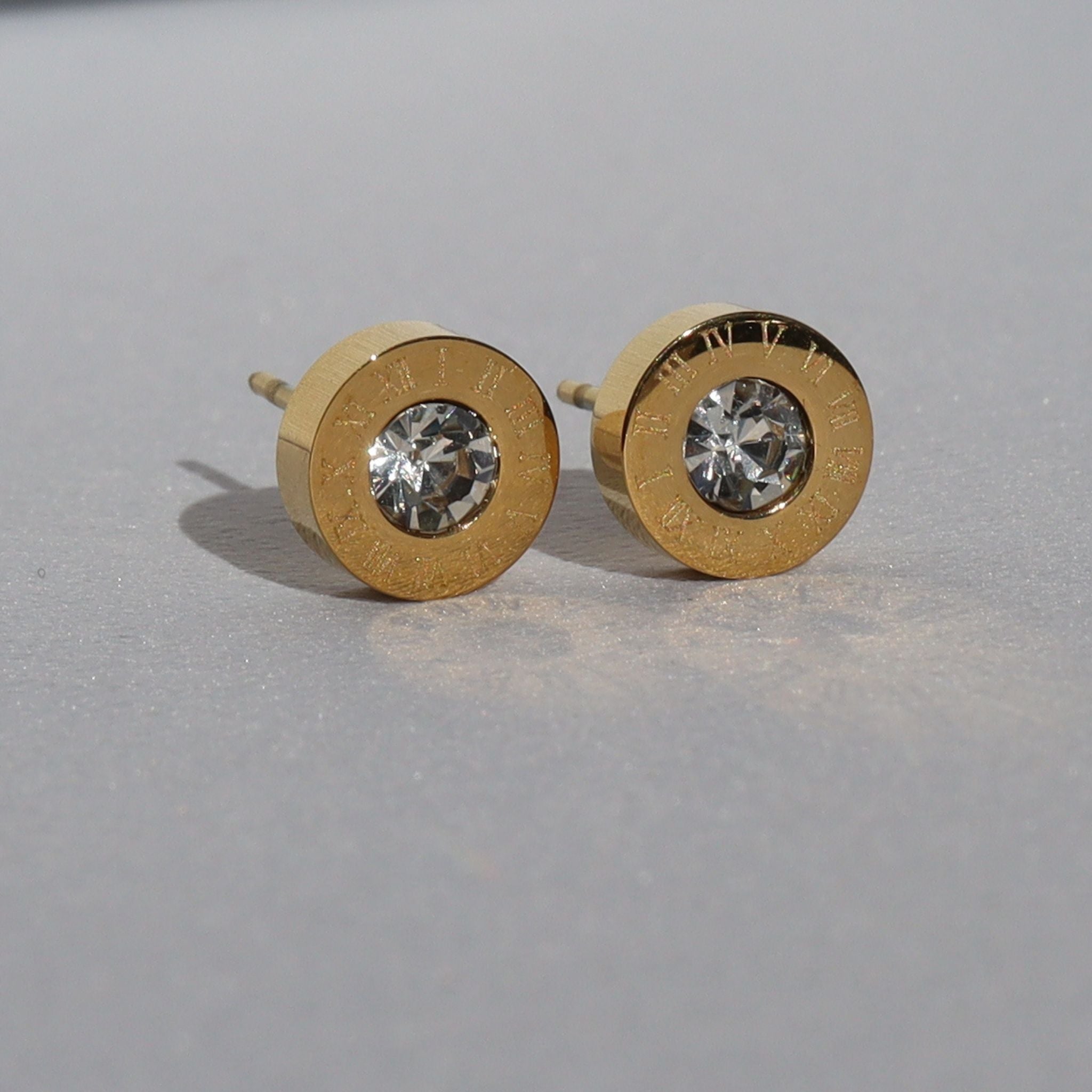 Roman Halo Crystal Stud Earrings, 18K Gold Plated Steel – Waterproof Gold Jewelry – Aella Jewelry Co.