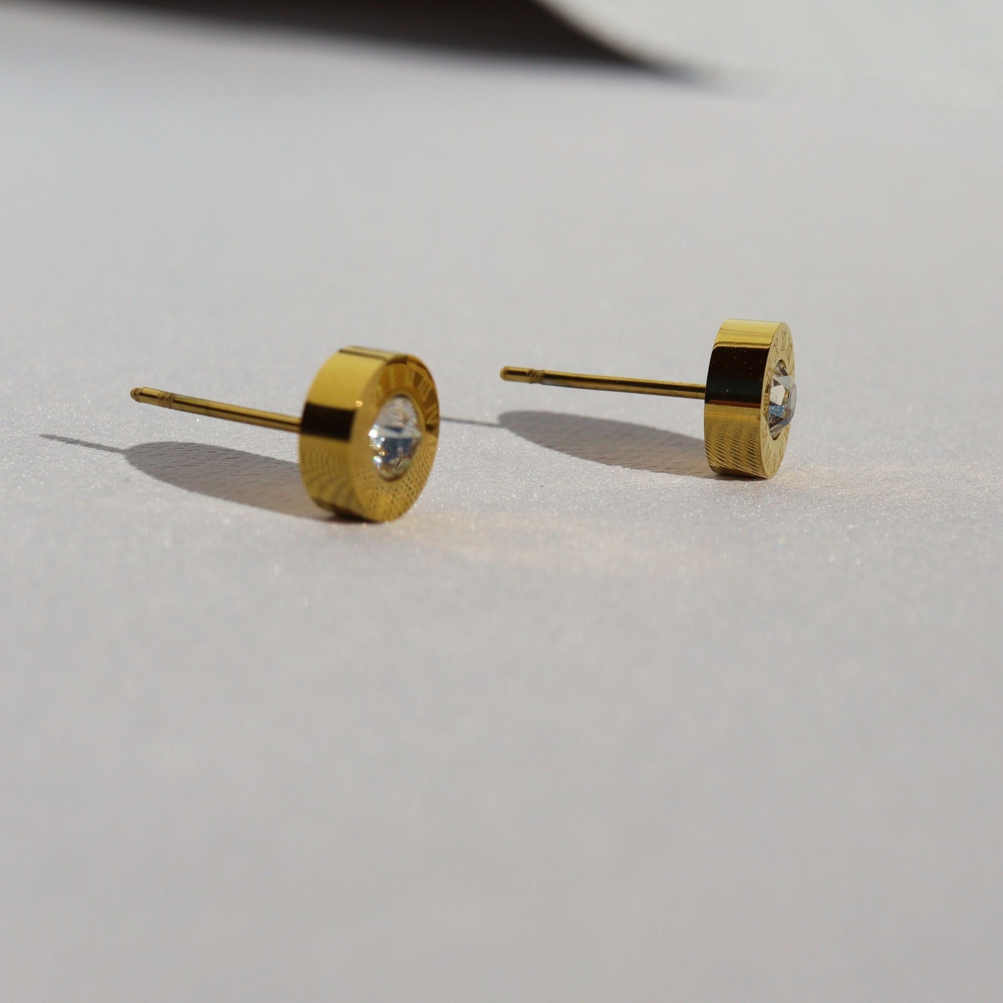 Roman Halo Crystal Stud Earrings, 18K Gold Plated Steel – Waterproof Gold Jewelry – Aella Jewelry Co.