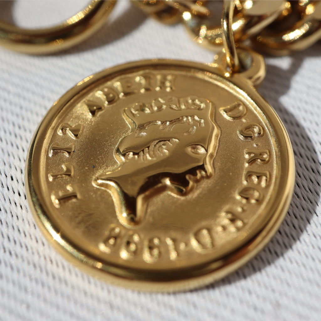 Empire Coin Bracelet, 18K Gold Plated Steel – Waterproof Gold Jewelry – Aella Jewelry Co.
