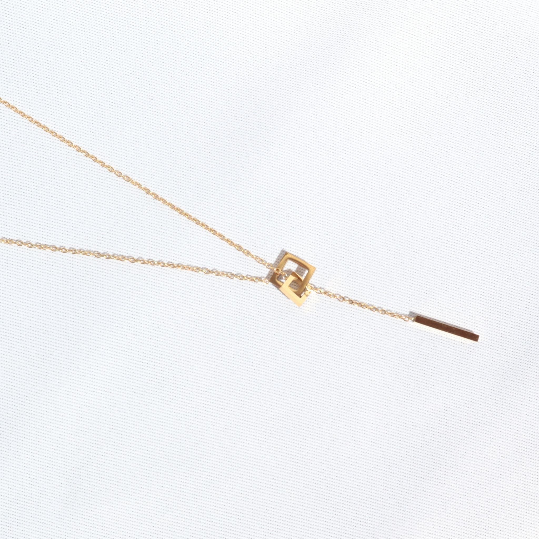 Golden Link Drop Necklace, 18K Gold Plated Steel