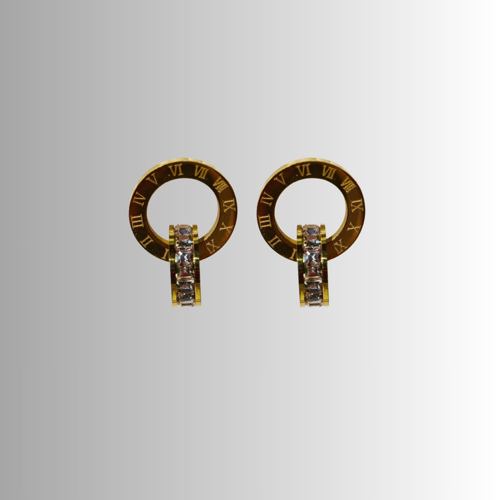 Roman Crystal Duo Hoop Earrings, 18K Gold Plated Steel – Waterproof Gold Jewelry – Aella Jewelry Co.