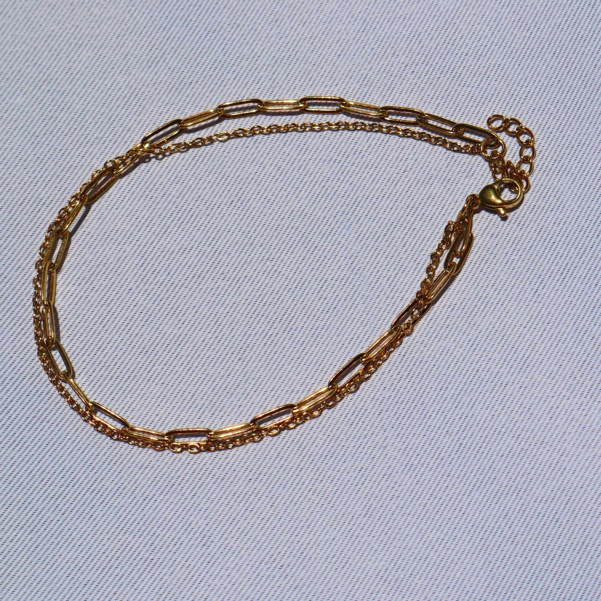 Double Layer Paperclip Anklet – Waterproof Gold Anklet