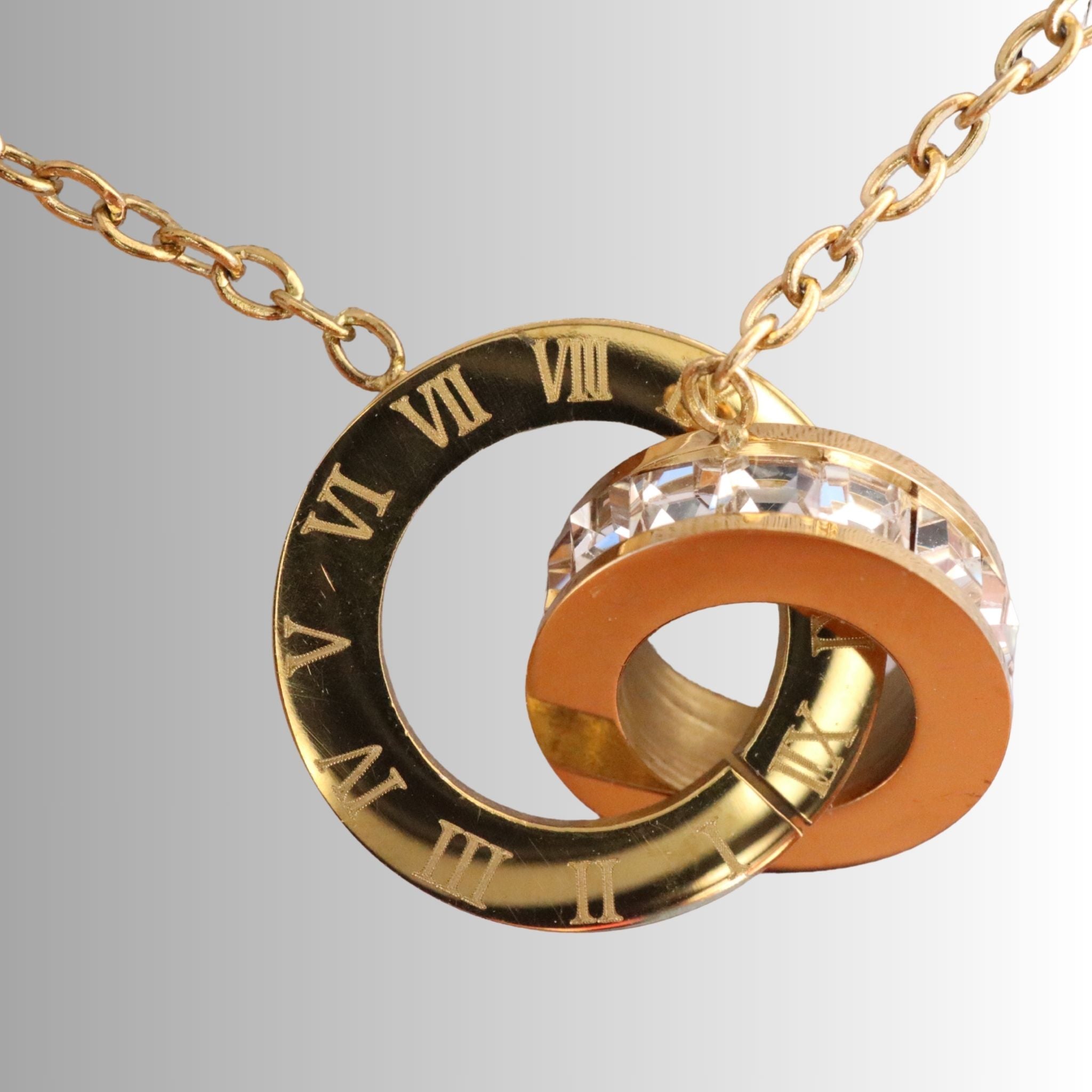 Eternity Roman Necklace, 18K Gold Plated Steel