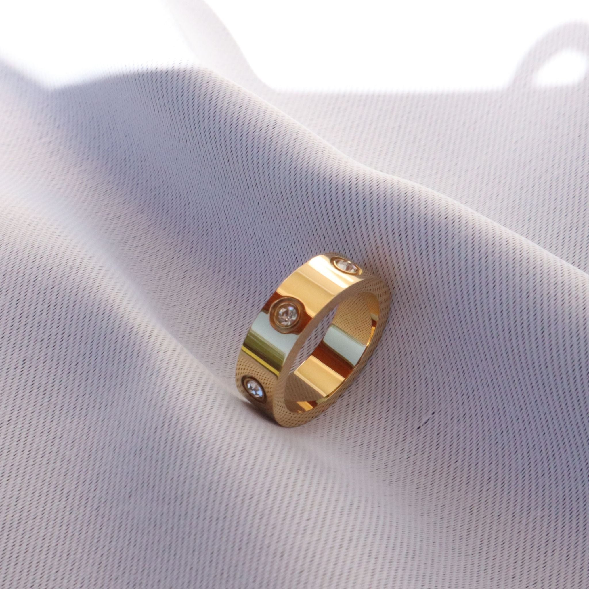 Thick Halo CZ Gold Band – Waterproof Tarnish-Free Ring, 18K Gold Plated Steel