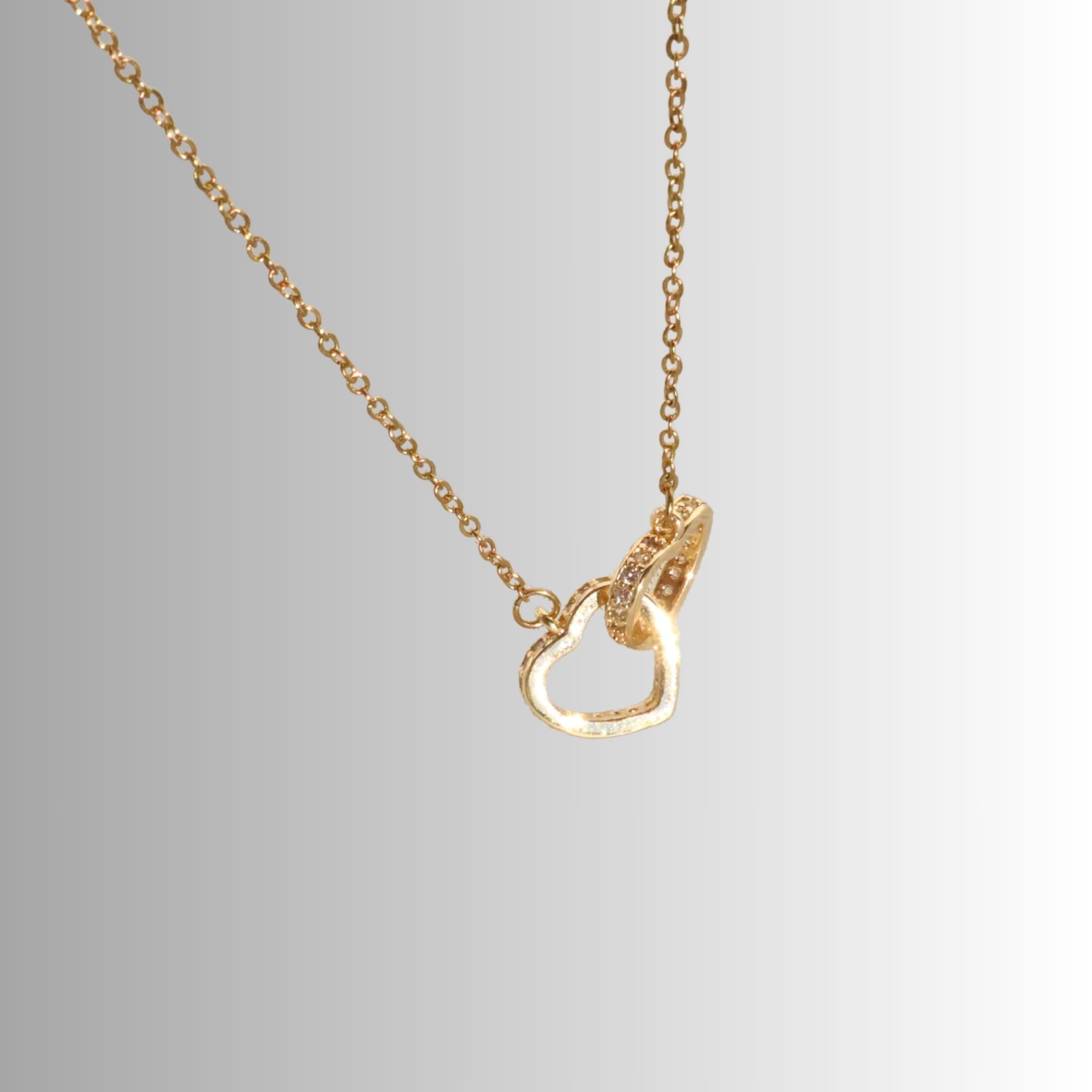 Interlocking Hearts Necklace, 18K Gold Plated Steel