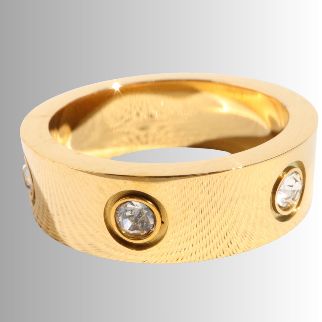 Thick Halo CZ Gold Band – Waterproof Tarnish - Free Ring, 18K Gold Plated Steel – Waterproof Gold Jewelry – Aella Jewelry Co.
