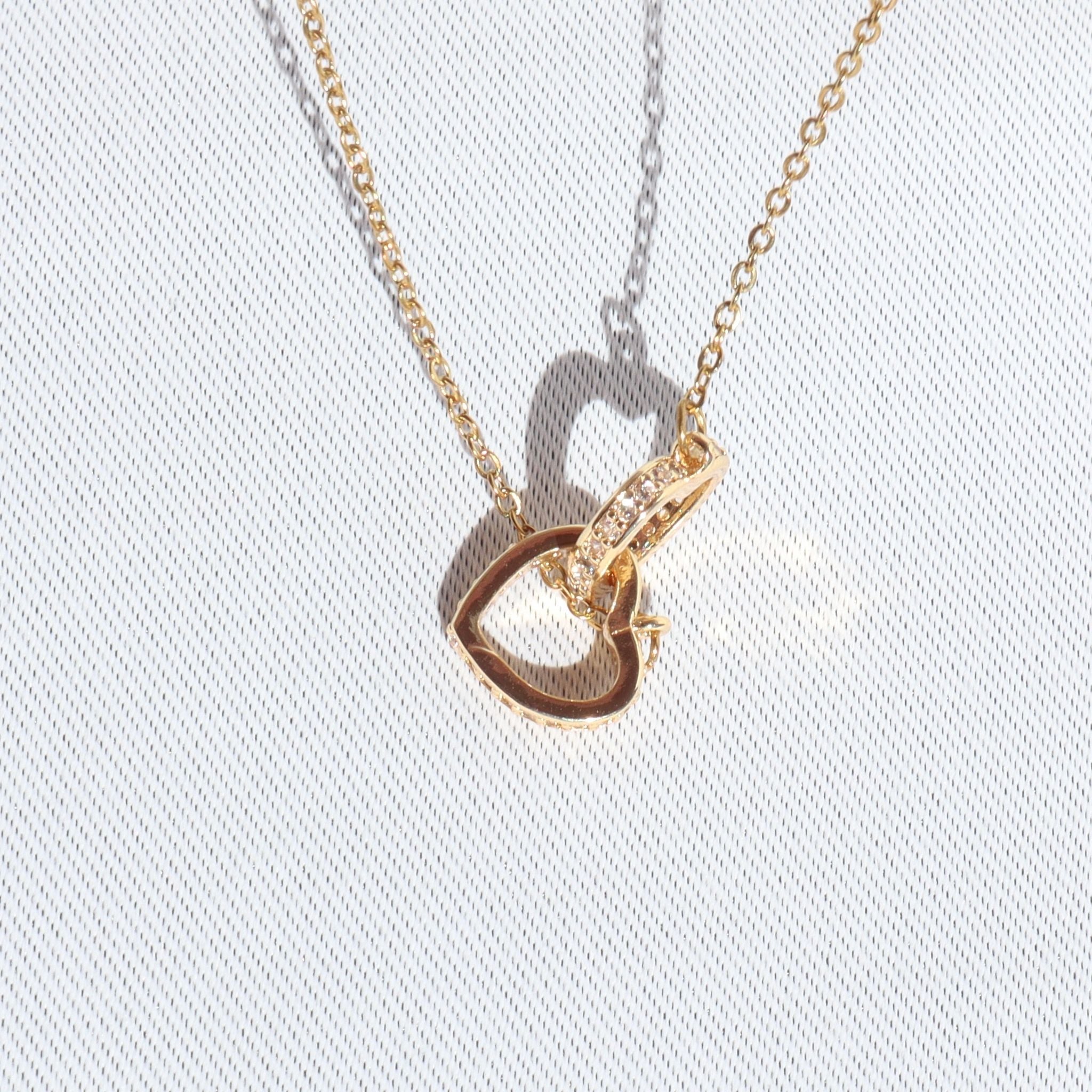 Interlocking Hearts Necklace, 18K Gold Plated Steel