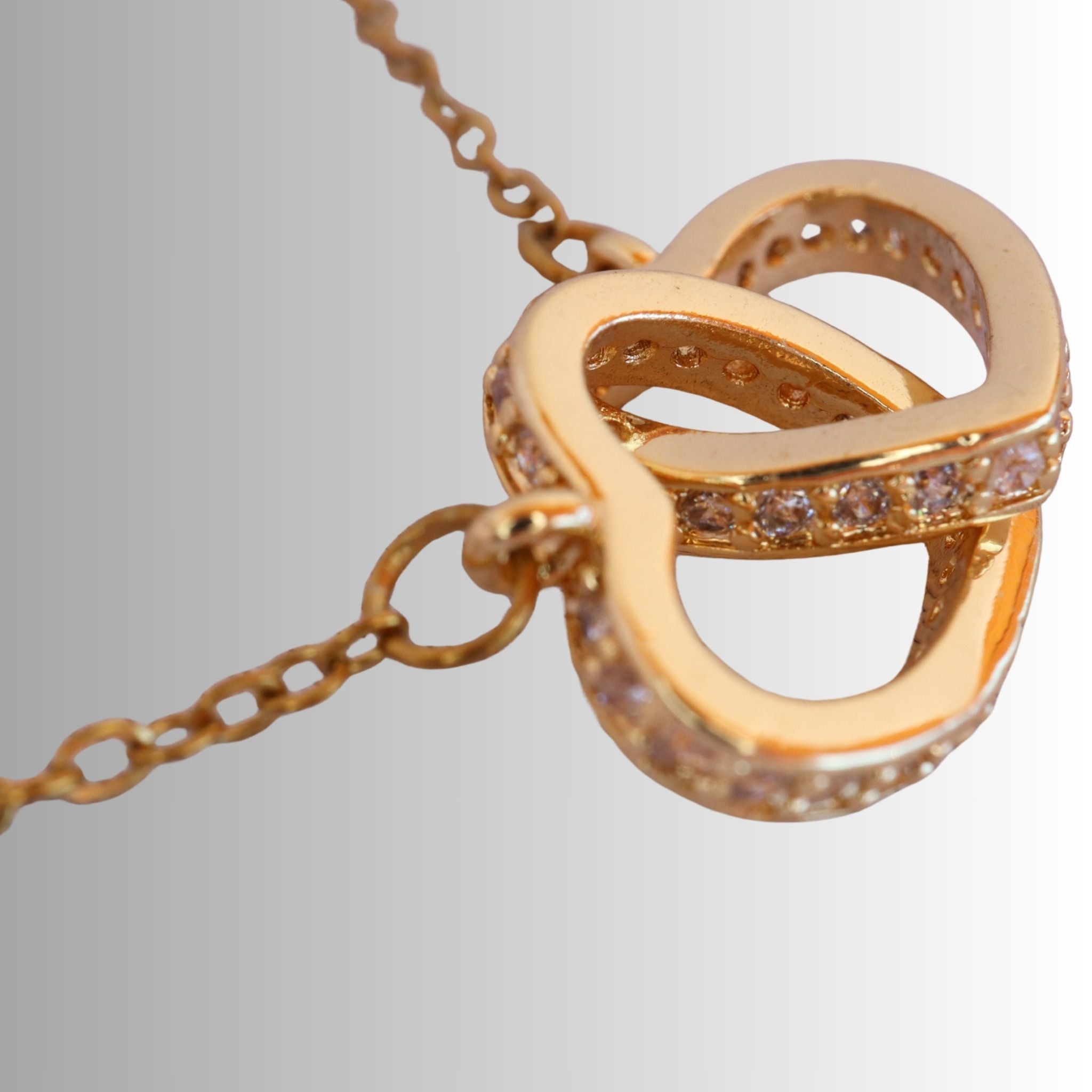 Interlocking Hearts Necklace, 18K Gold Plated Steel