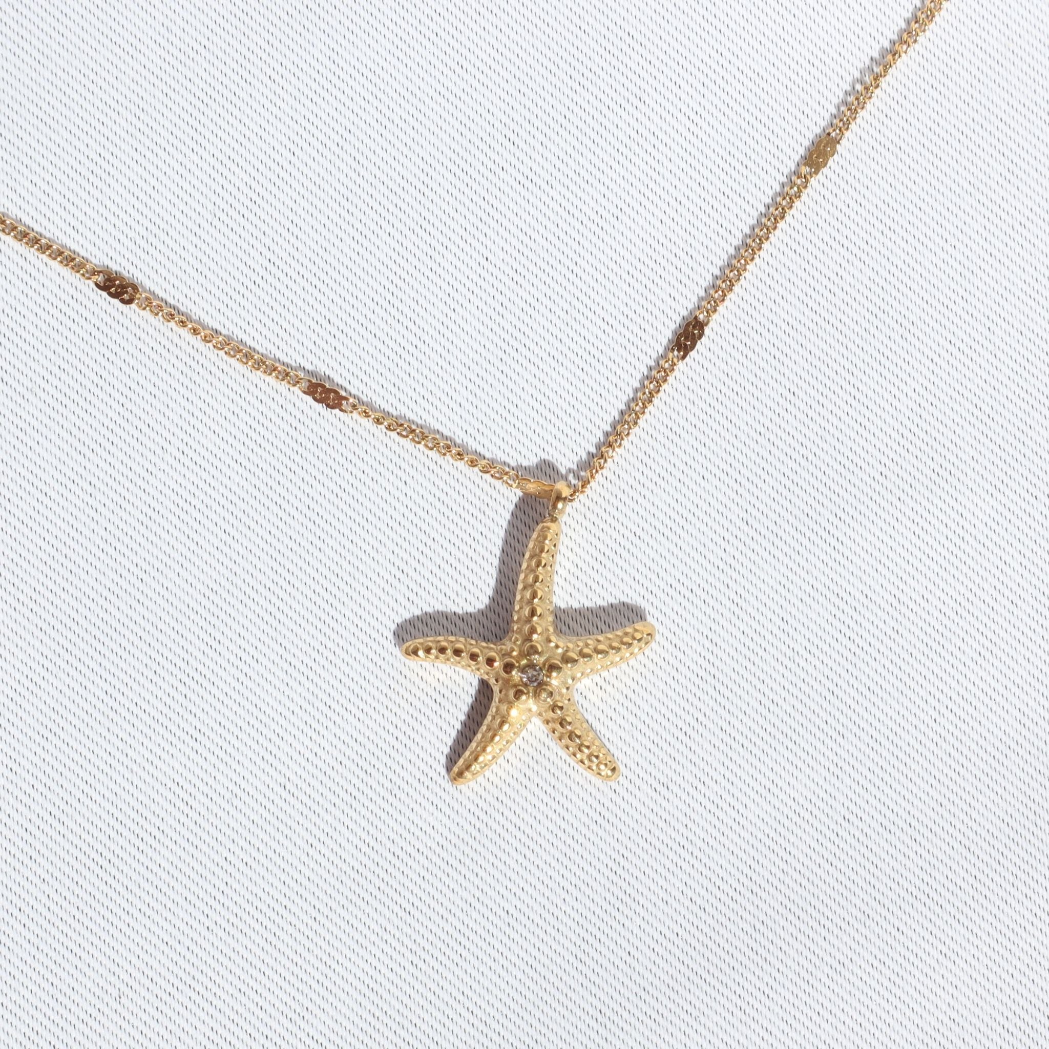 Coastal Starfish Necklace, 18K Gold Plated Steel – Waterproof Gold Jewelry – Aella Jewelry Co.