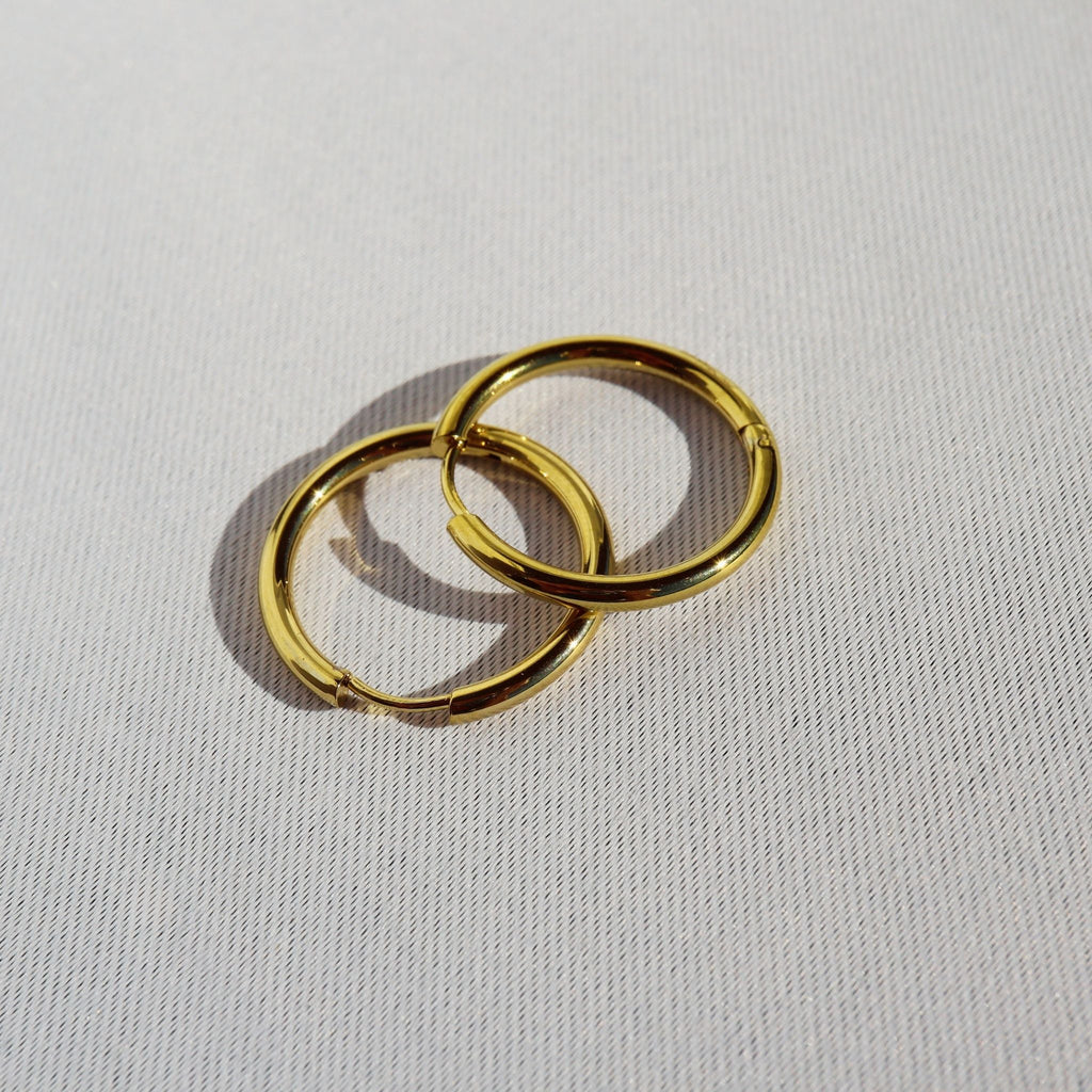 Sleek Everyday Gold Hoop Earrings, 18K Gold Plated Steel