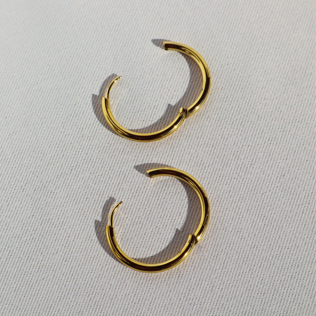 Sleek Everyday Gold Hoop Earrings, 18K Gold Plated Steel