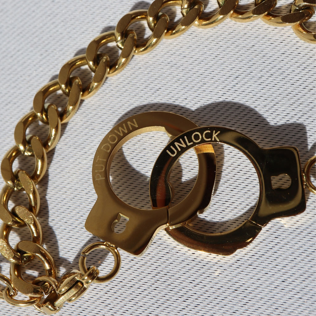 Lock & Key Handcuff Chain Bracelet – 18K Gold Plated Stainless Steel – Waterproof Gold Jewelry – Aella Jewelry Co.