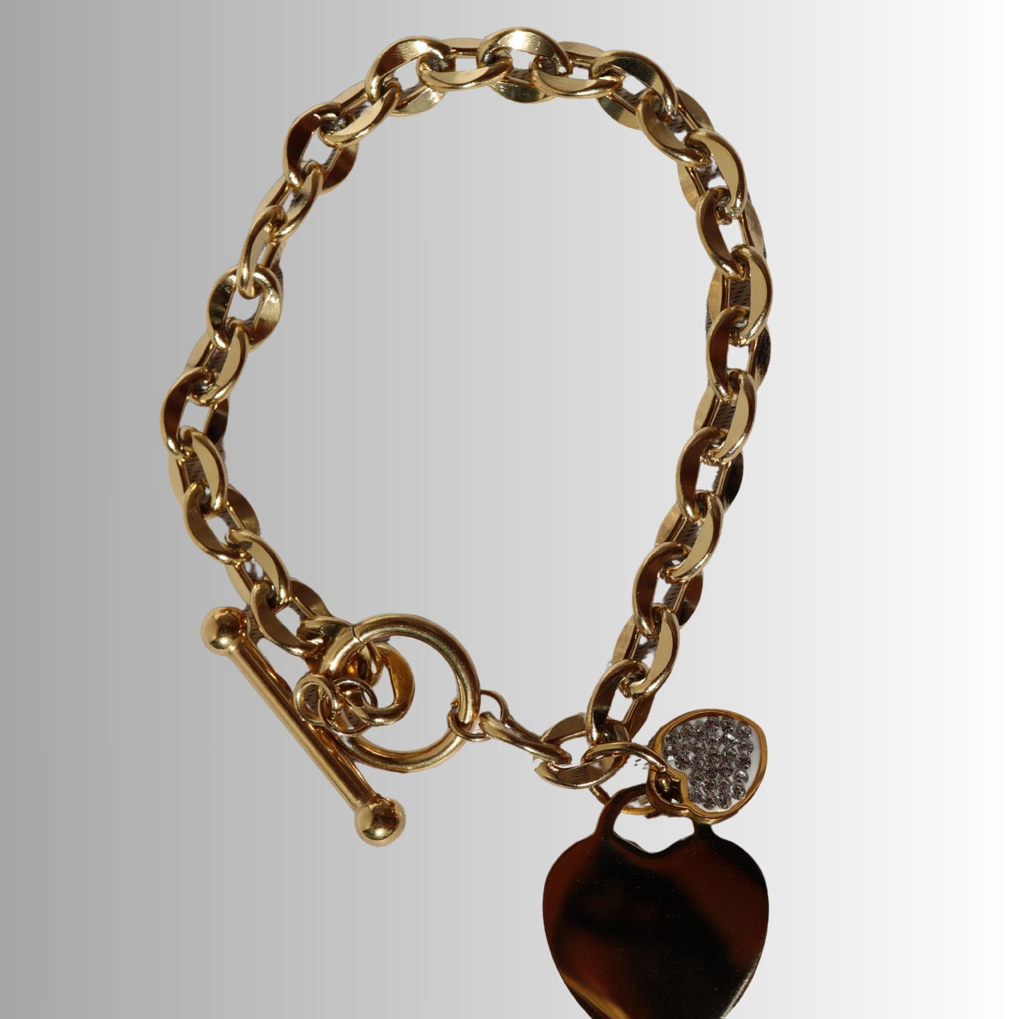 Heart Charm Toggle Bracelet, 18K Gold Plated Steel