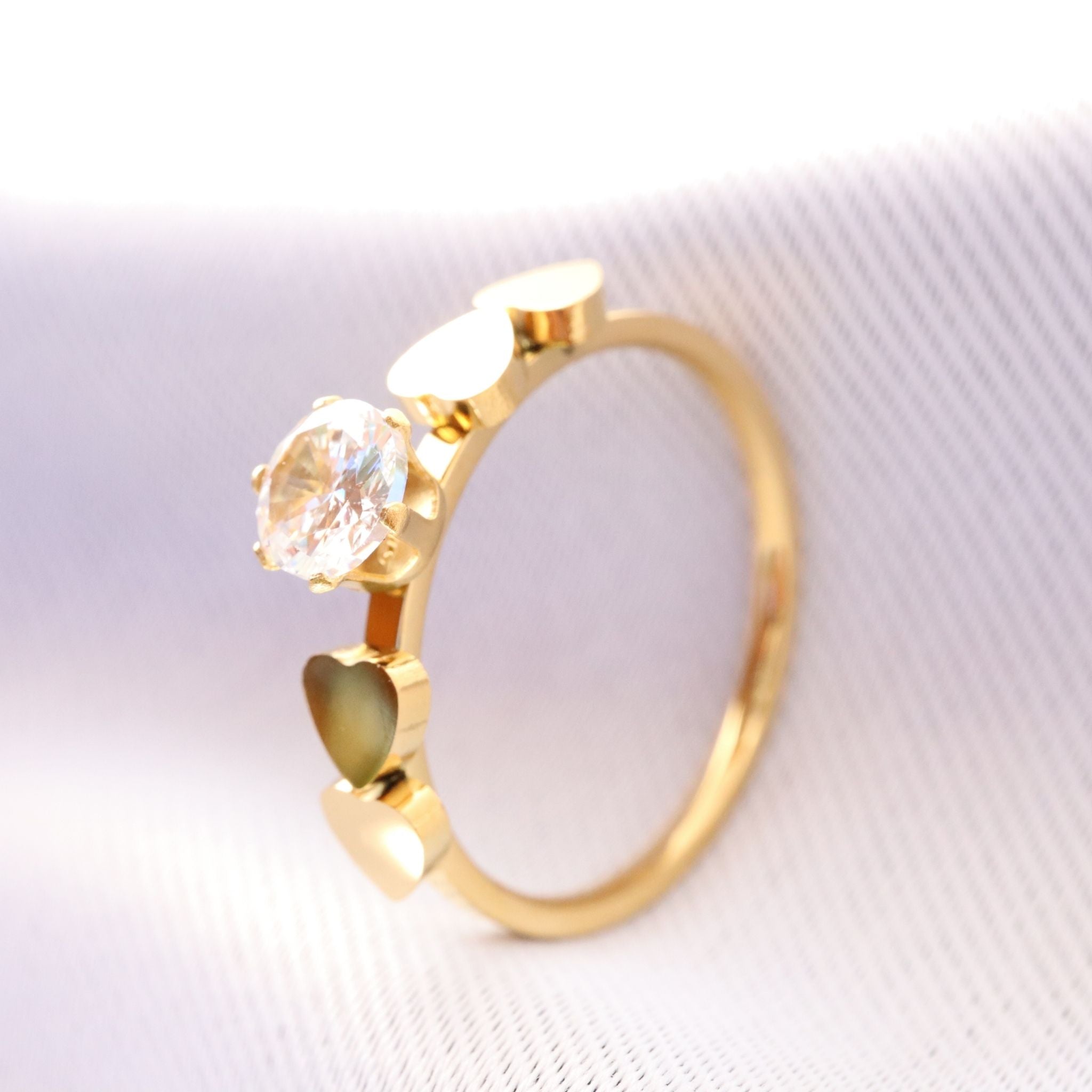 Brilliant Cut CZ Hearts Ring, 18K Gold PVD