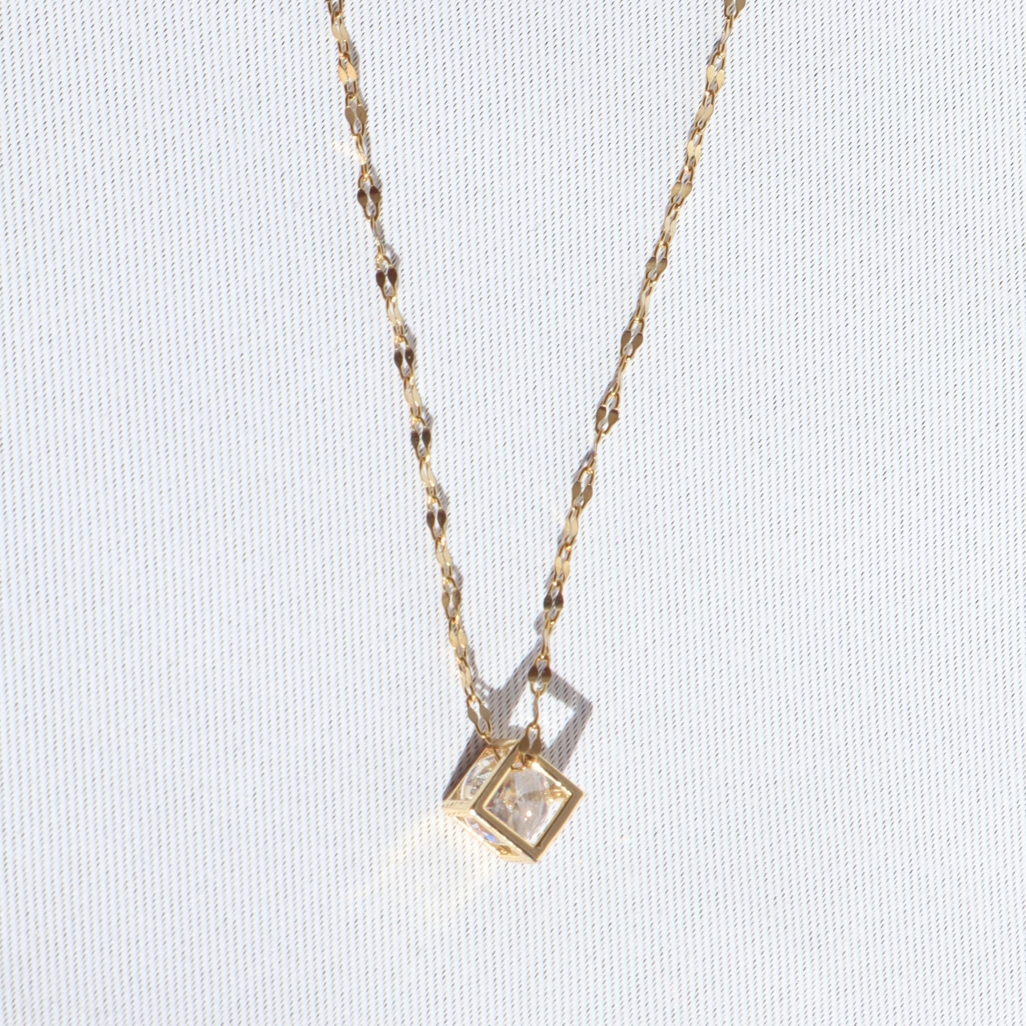 Floating Crystal Necklace, 18K Gold Plated Steel