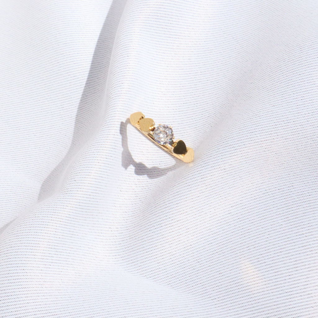 Brilliant Cut CZ Hearts Ring, 18K Gold PVD