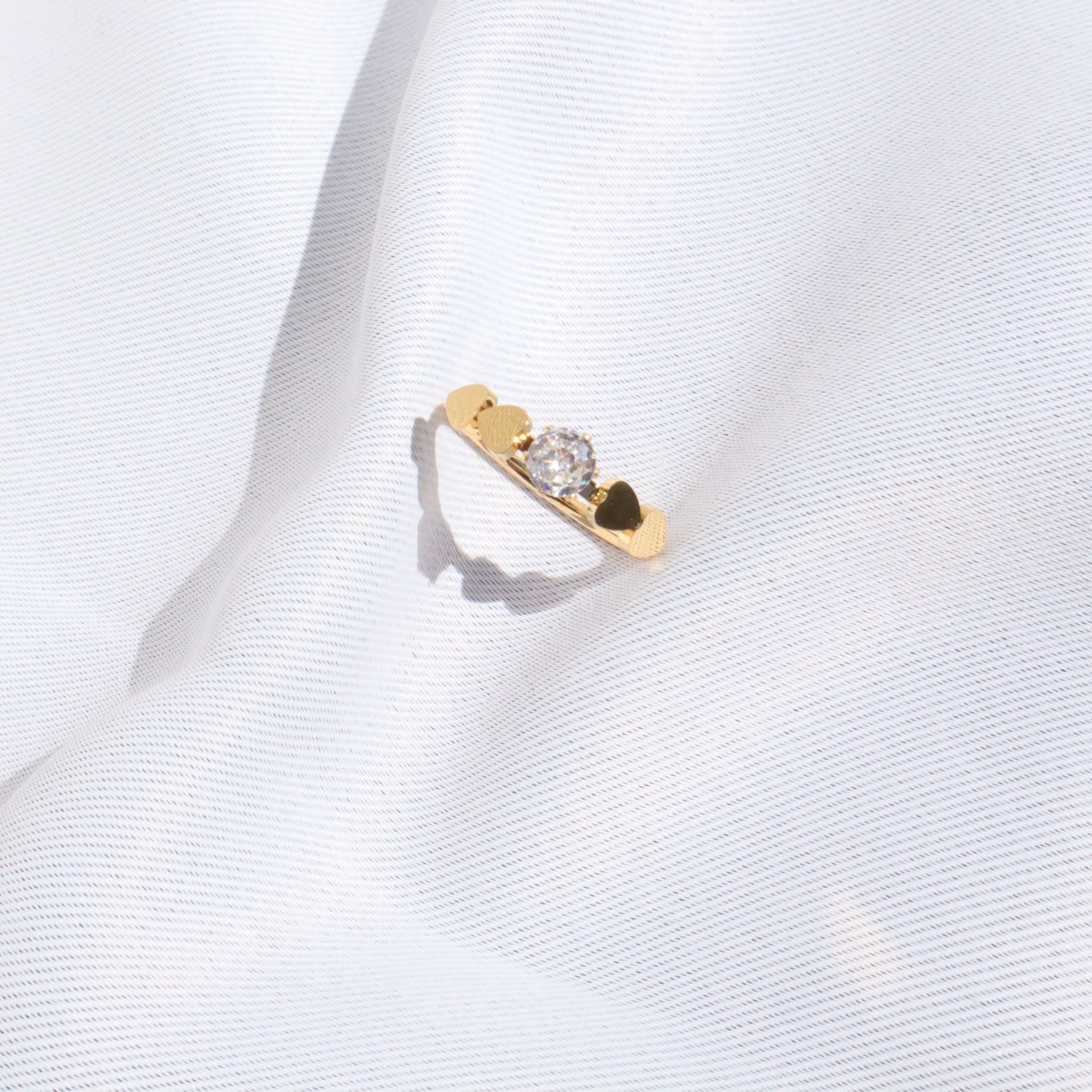 Brilliant Cut CZ Hearts Ring, 18K Gold PVD