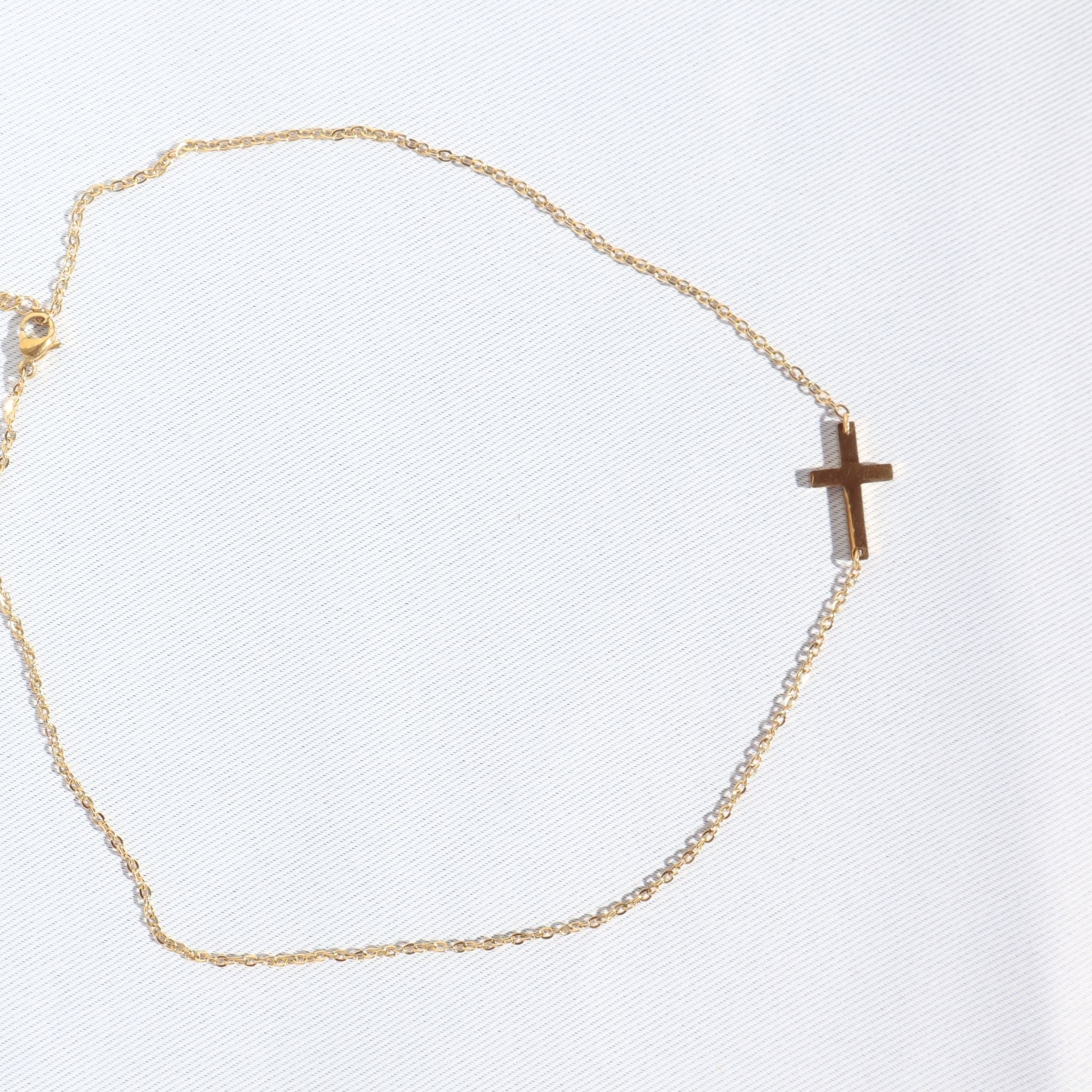 Minimal Cross Necklace, 18K Gold Plated Steel