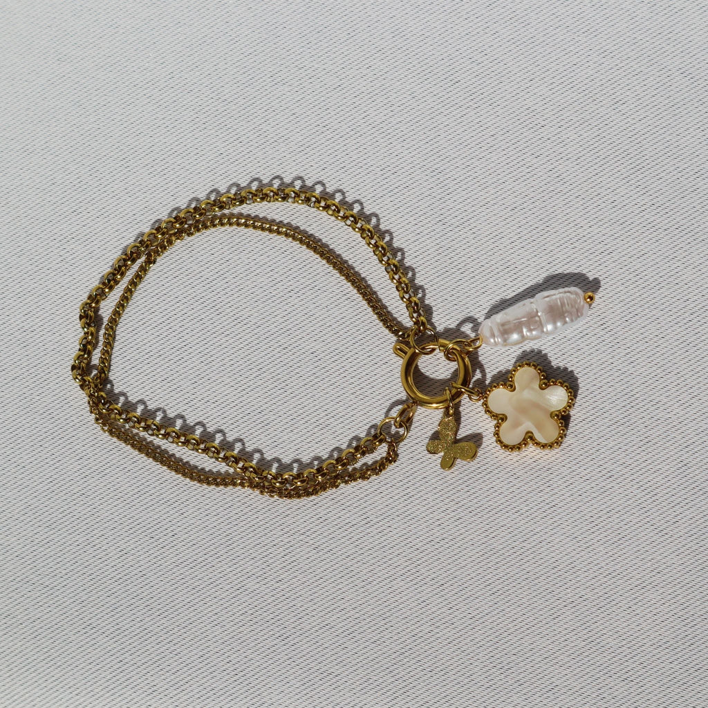 Pearl Charm Cluster Bracelet, 18K Gold Plated Steel (petite fit - runs small) – Waterproof Gold Jewelry – Aella Jewelry Co.