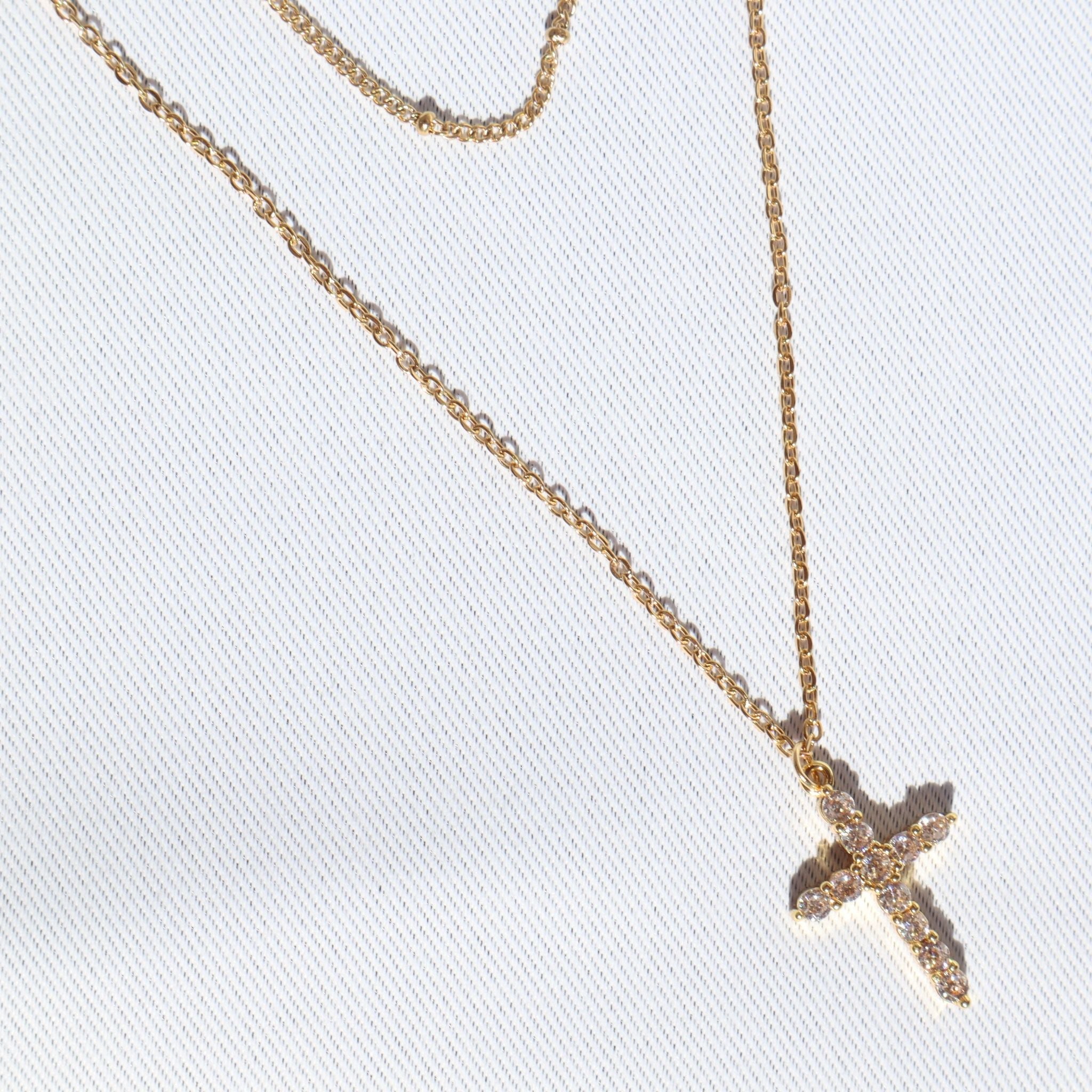 Layered Faith Cross Necklace, 18K Gold Plated Steel – Waterproof Gold Jewelry – Aella Jewelry Co.