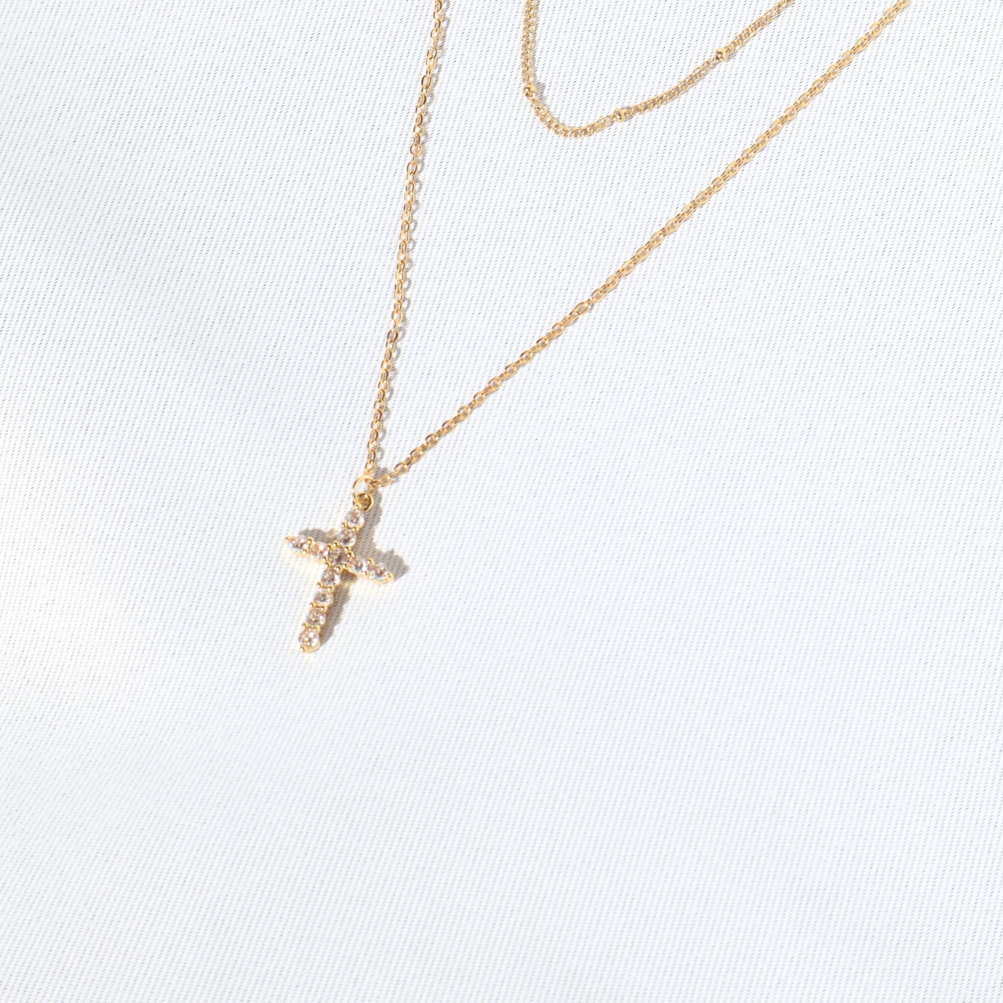 Layered Faith Cross Necklace, 18K Gold Plated Steel – Waterproof Gold Jewelry – Aella Jewelry Co.