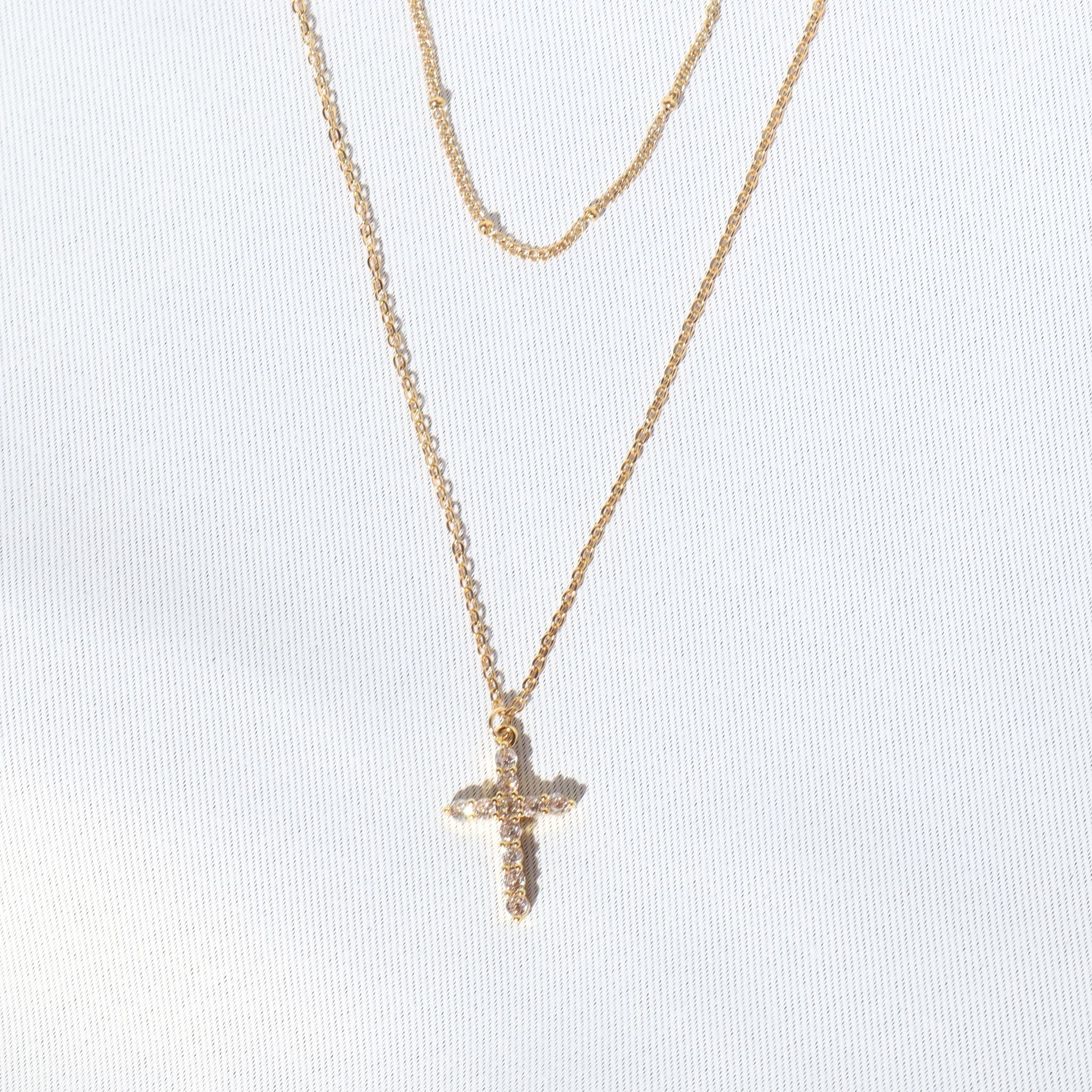 Layered Faith Cross Necklace, 18K Gold Plated Steel – Waterproof Gold Jewelry – Aella Jewelry Co.