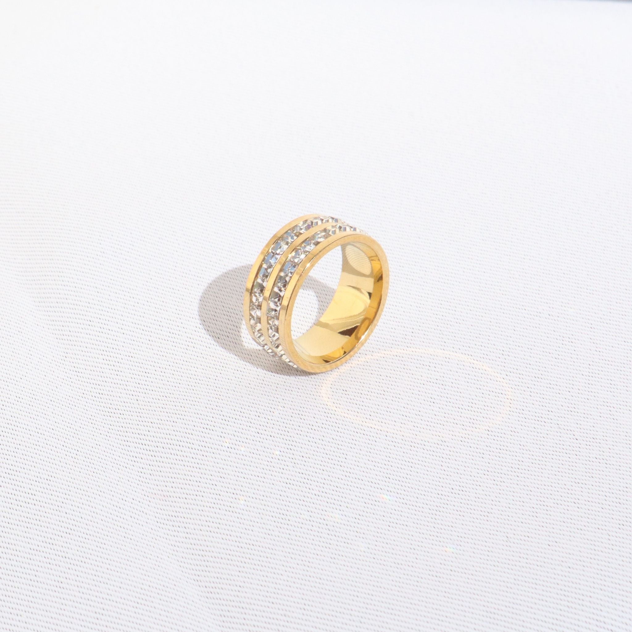 Gems and Gold Stacked Ring, 18K Gold Plated Steel