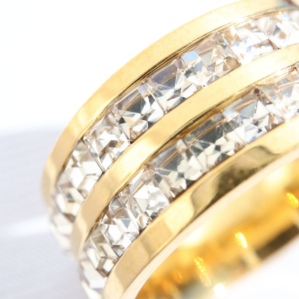 Gems and Gold Stacked Ring, 18K Gold Plated Steel – Waterproof Gold Jewelry – Aella Jewelry Co.