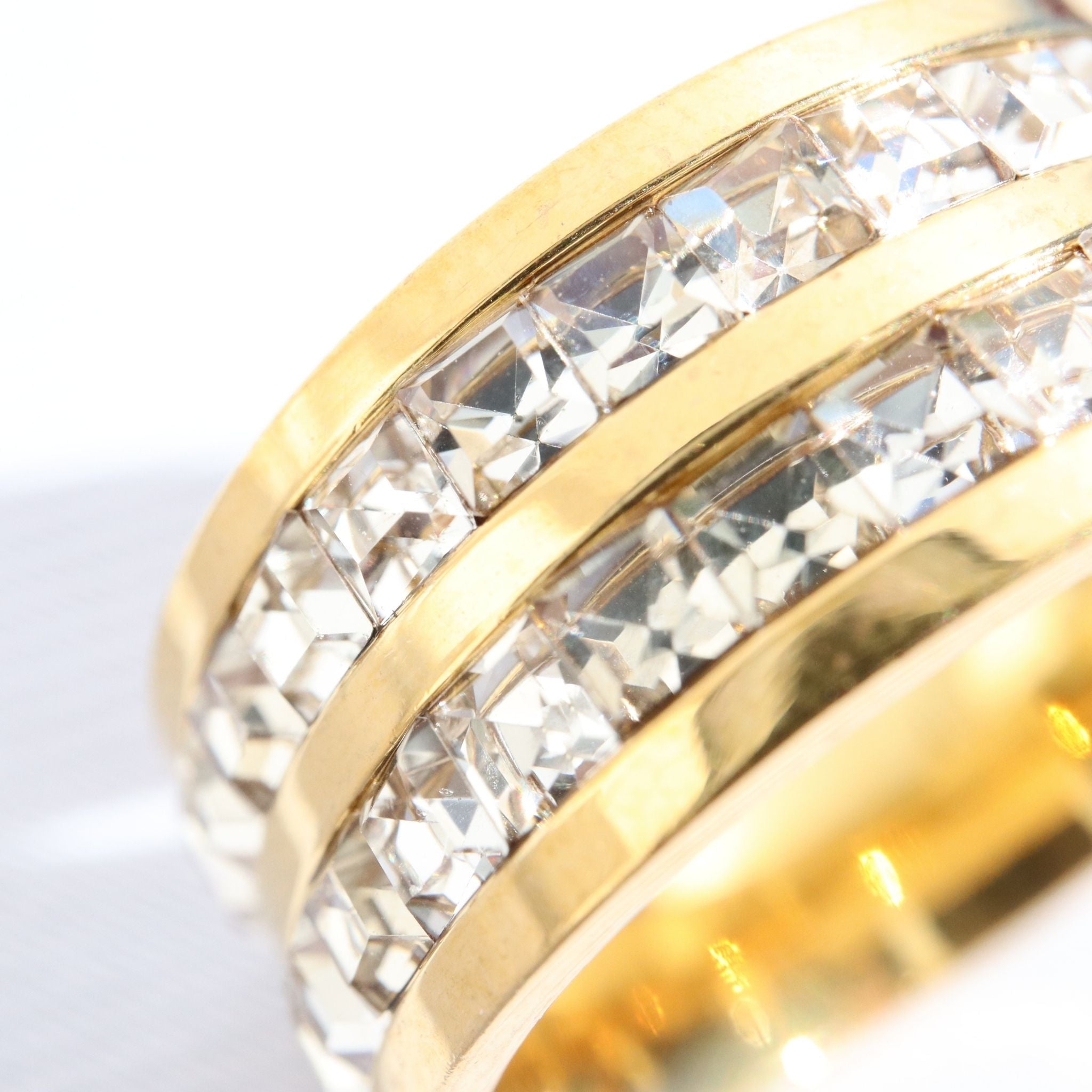 Gems and Gold Stacked Ring, 18K Gold Plated Steel