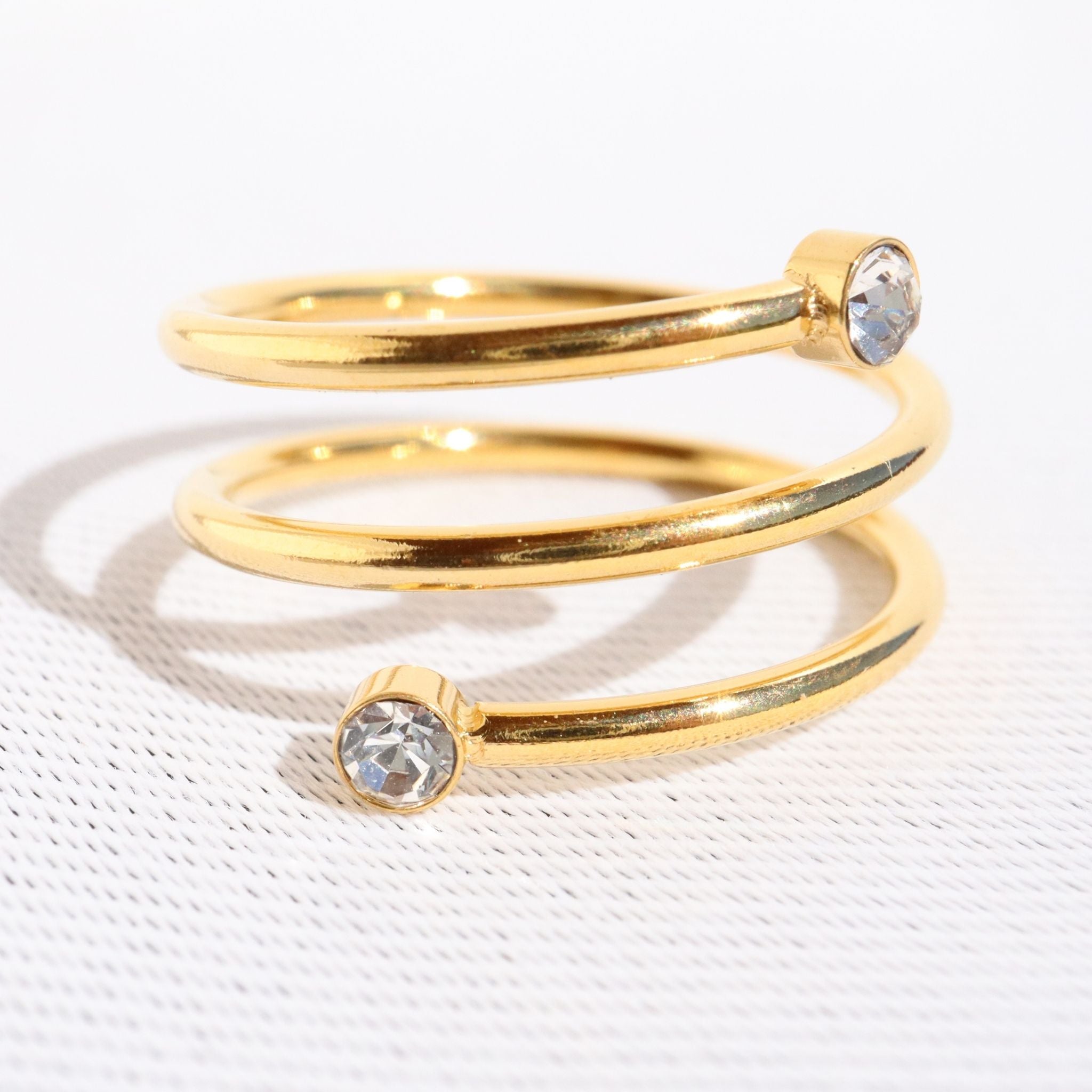 Twisted Gold CZ Ring, 18K Gold Plated Steel