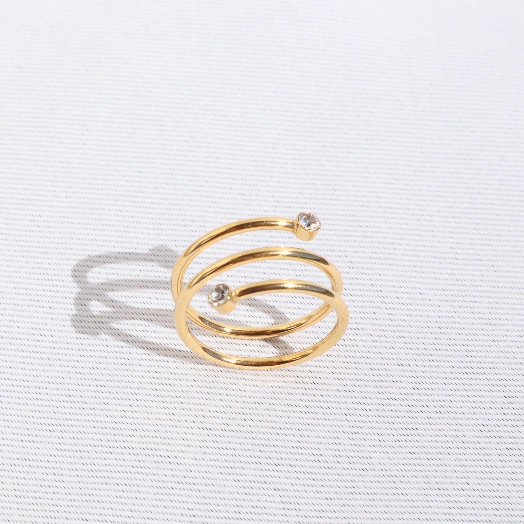 Twisted Gold CZ Ring, 18K Gold Plated Steel