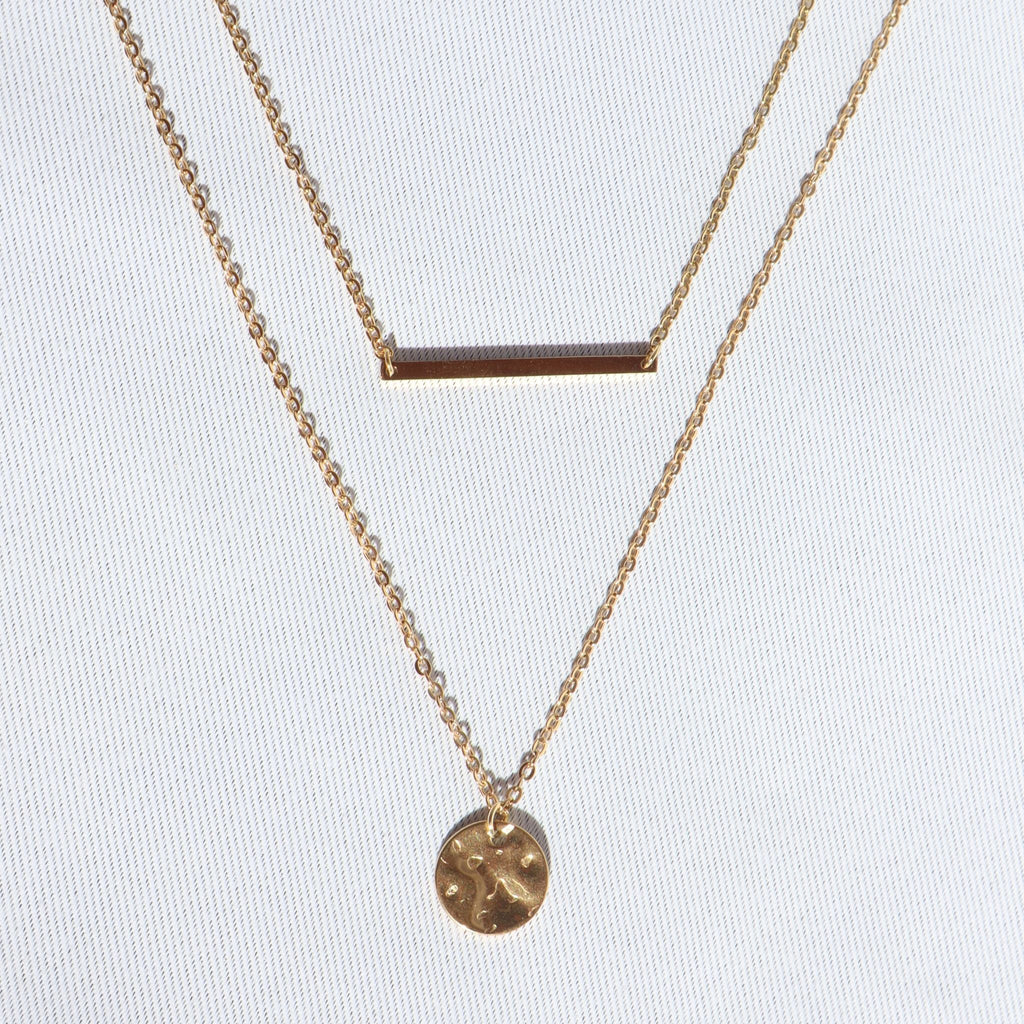 Bar & Coin Necklace, 18K Gold Plated Steel – Waterproof Gold Jewelry – Aella Jewelry Co.