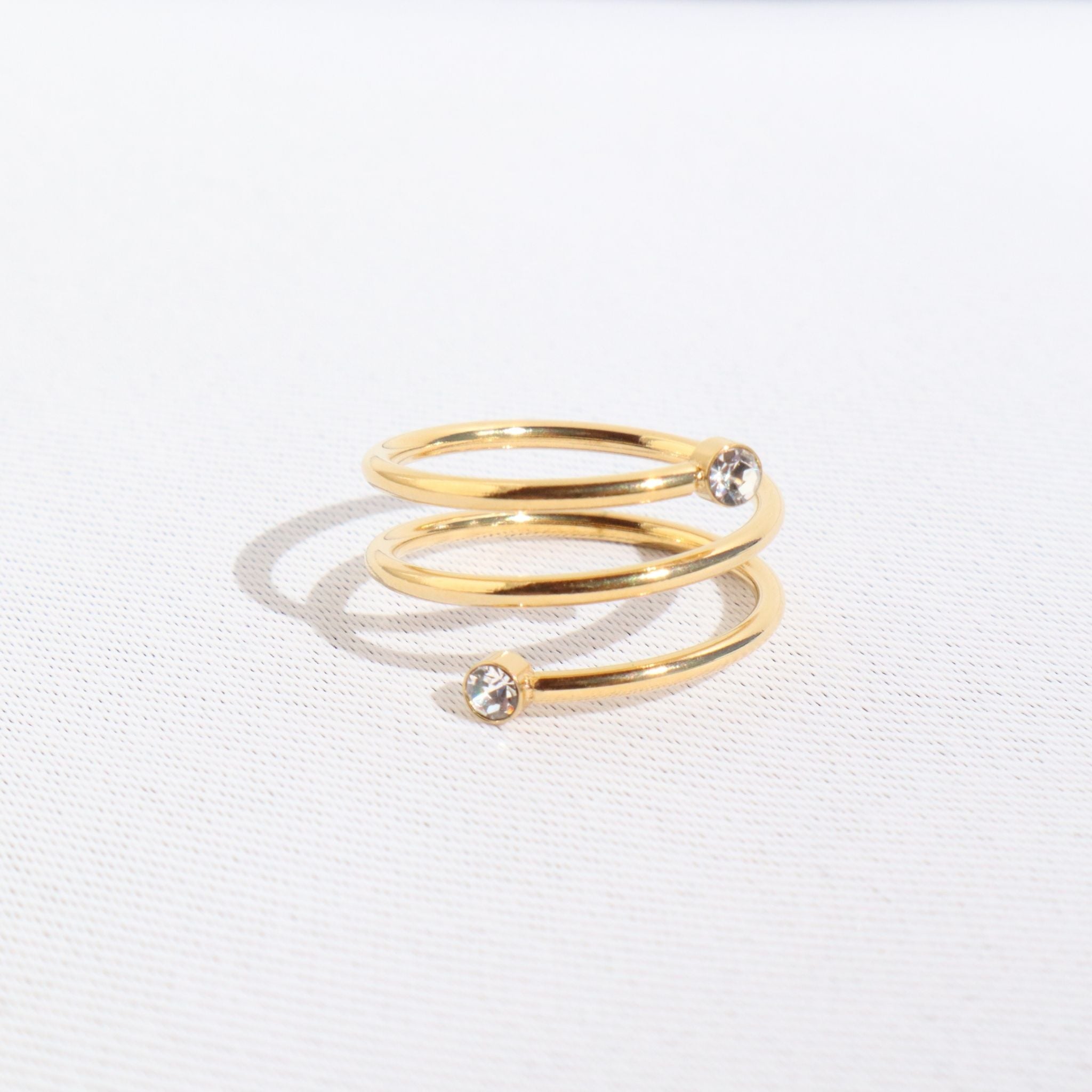 Twisted Gold CZ Ring, 18K Gold Plated Steel