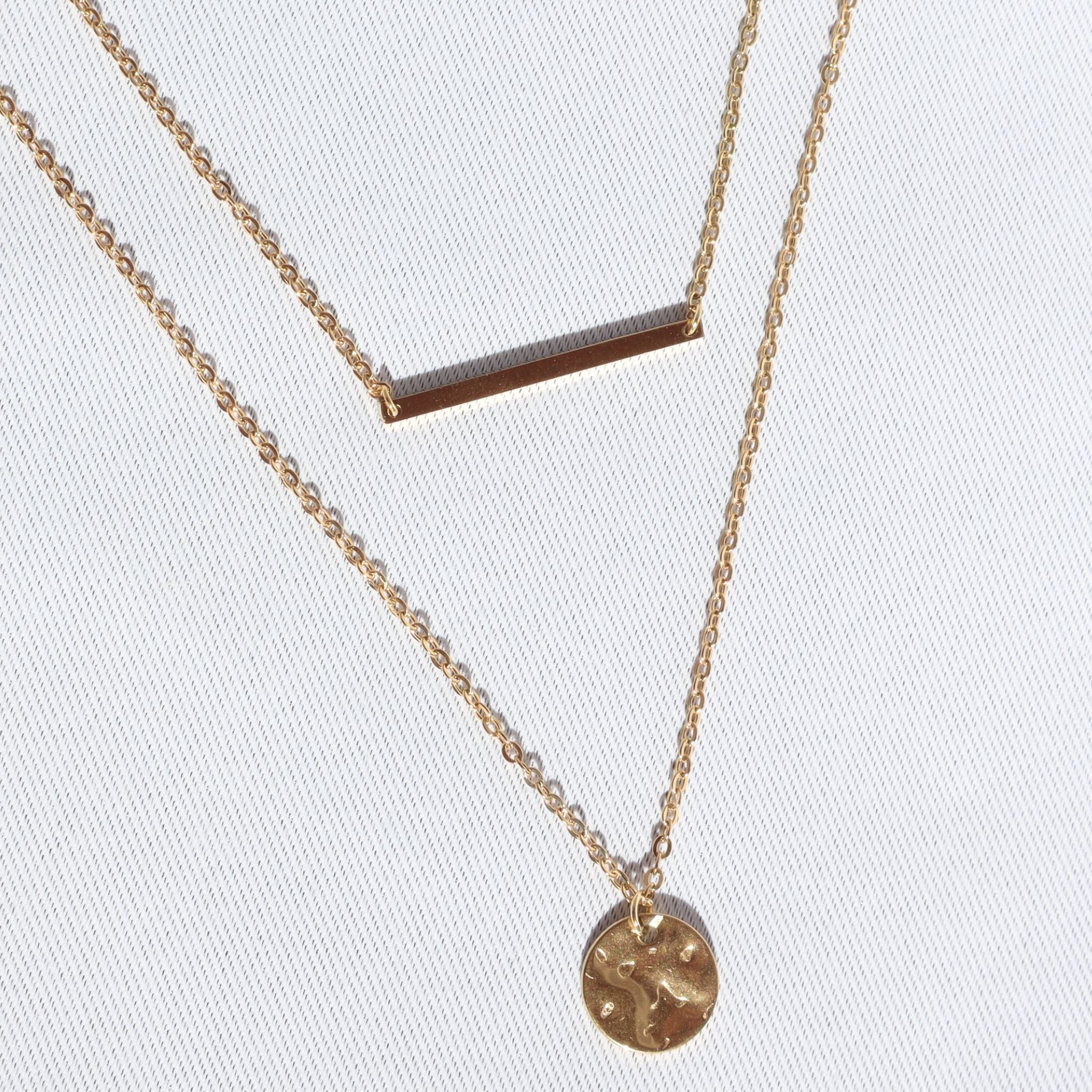 Bar & Coin Necklace, 18K Gold Plated Steel – Waterproof Gold Jewelry – Aella Jewelry Co.