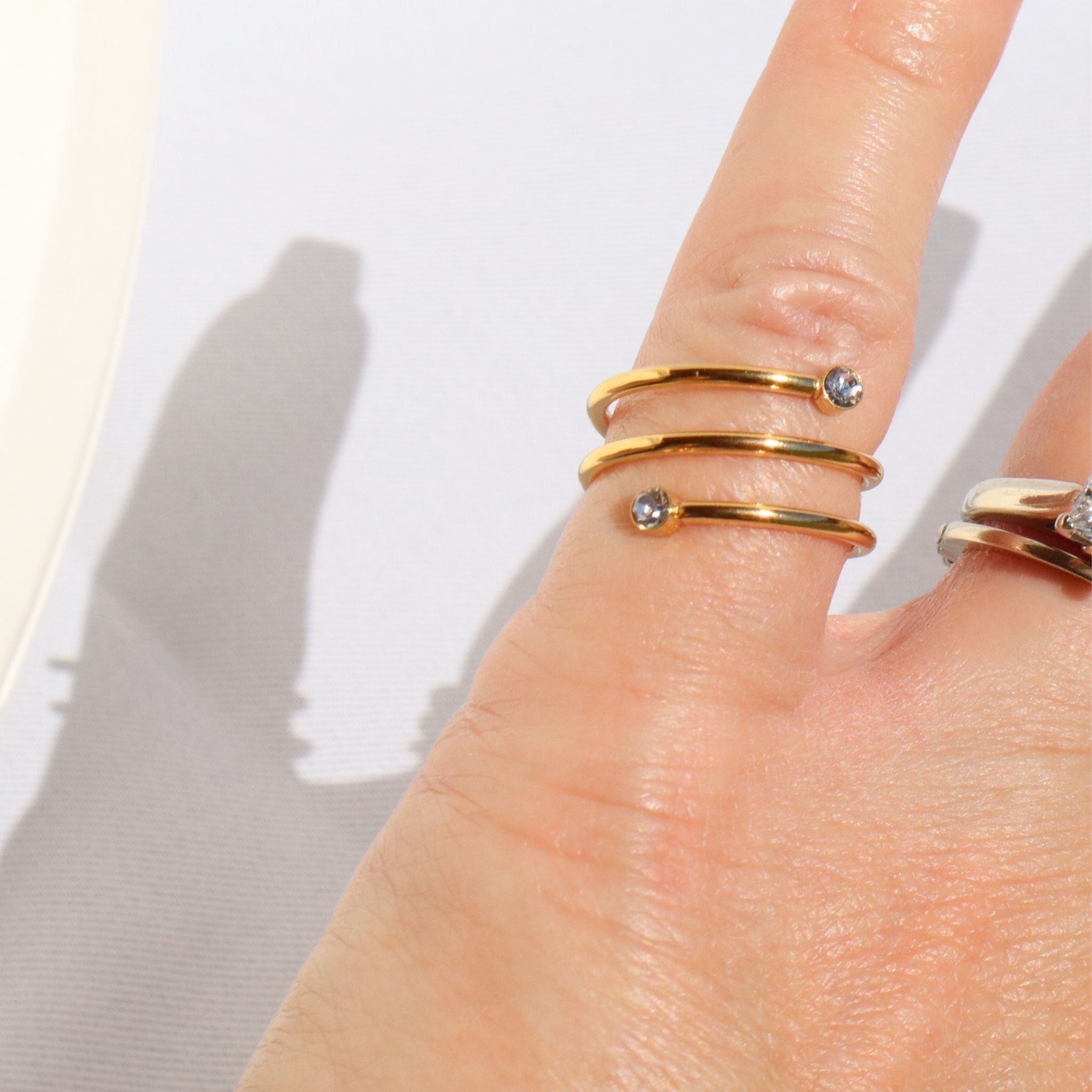 Twisted Gold CZ Ring, 18K Gold Plated Steel