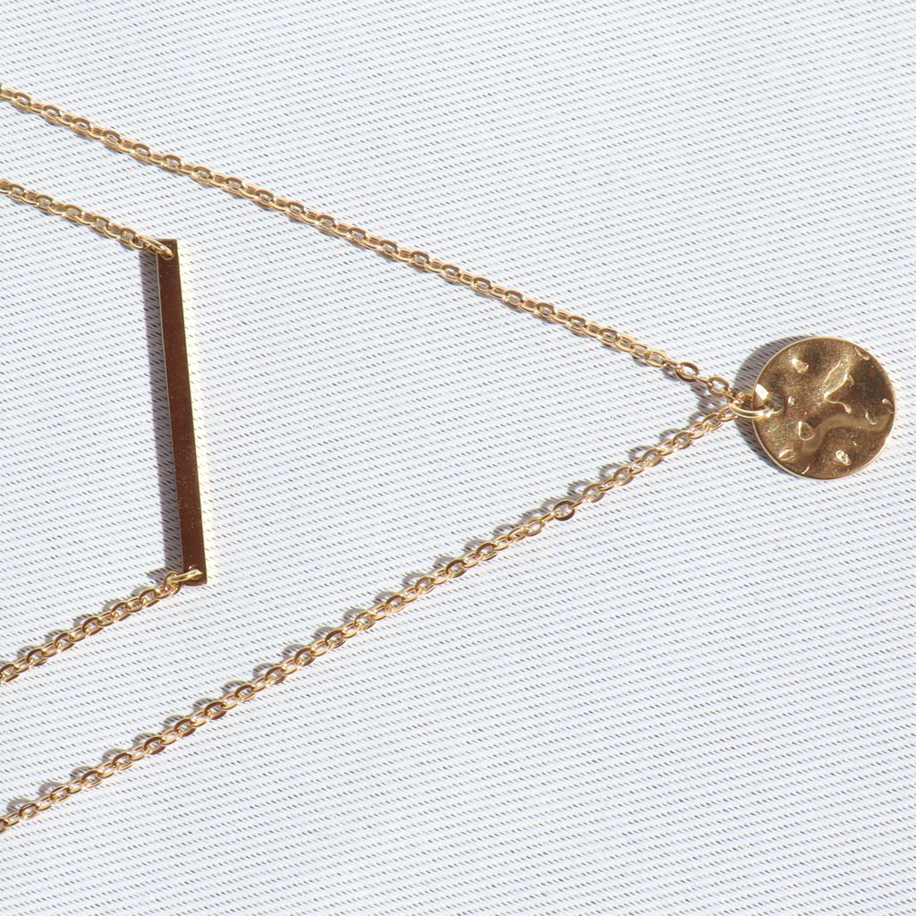 Bar & Coin Necklace, 18K Gold Plated Steel – Waterproof Gold Jewelry – Aella Jewelry Co.