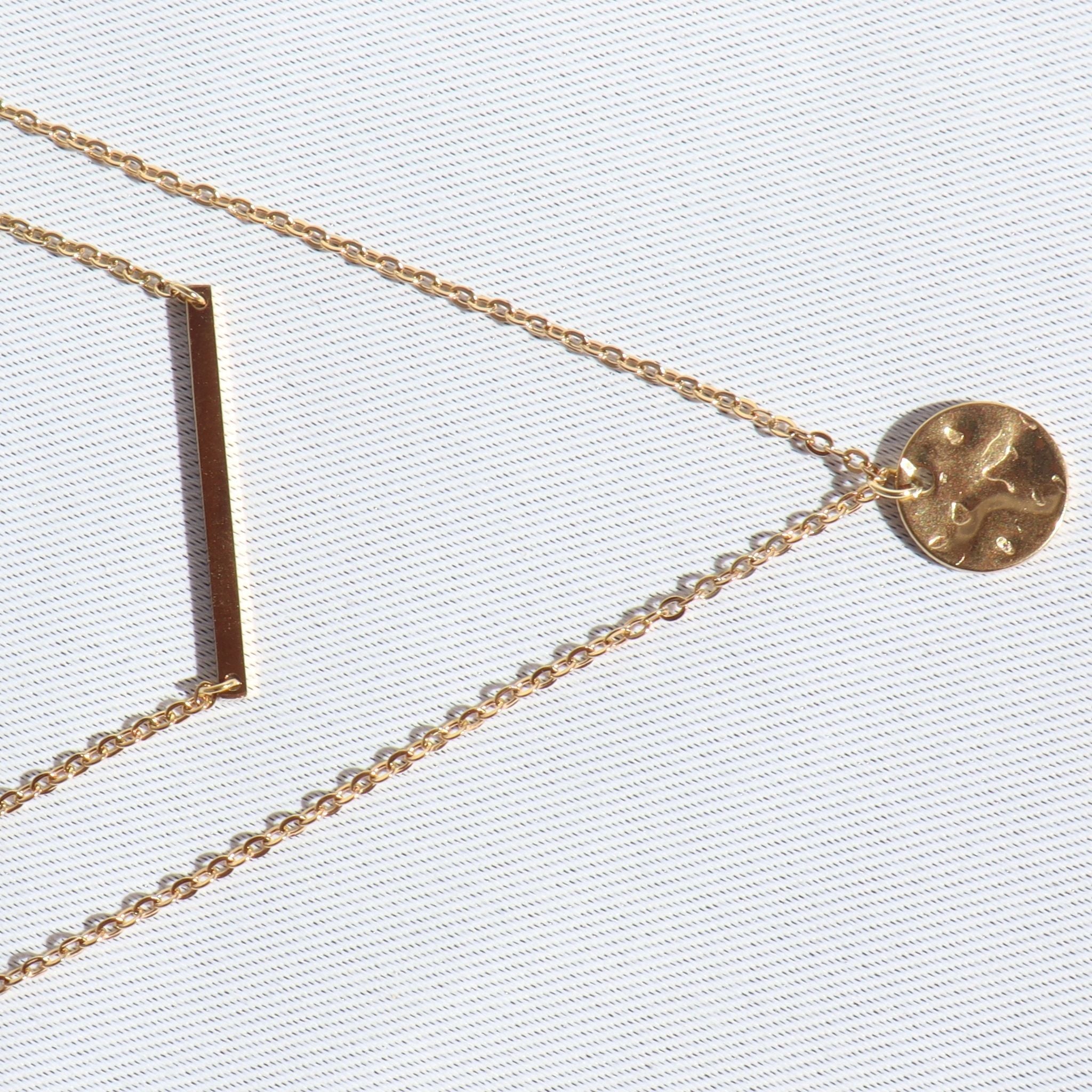 Bar & Coin Necklace, 18K Gold Plated Steel – Waterproof Gold Jewelry – Aella Jewelry Co.