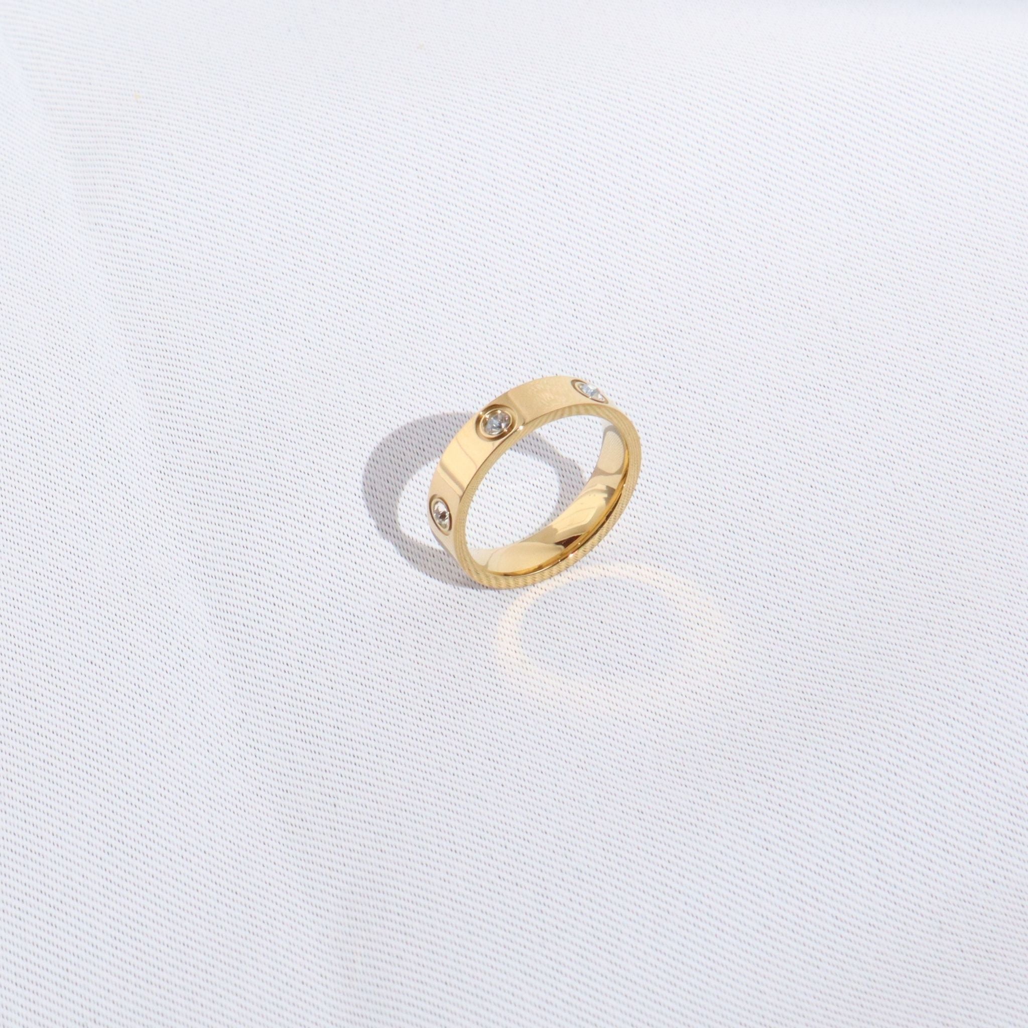 Slim CZ Stone Ring, 18K Gold Plated Steel