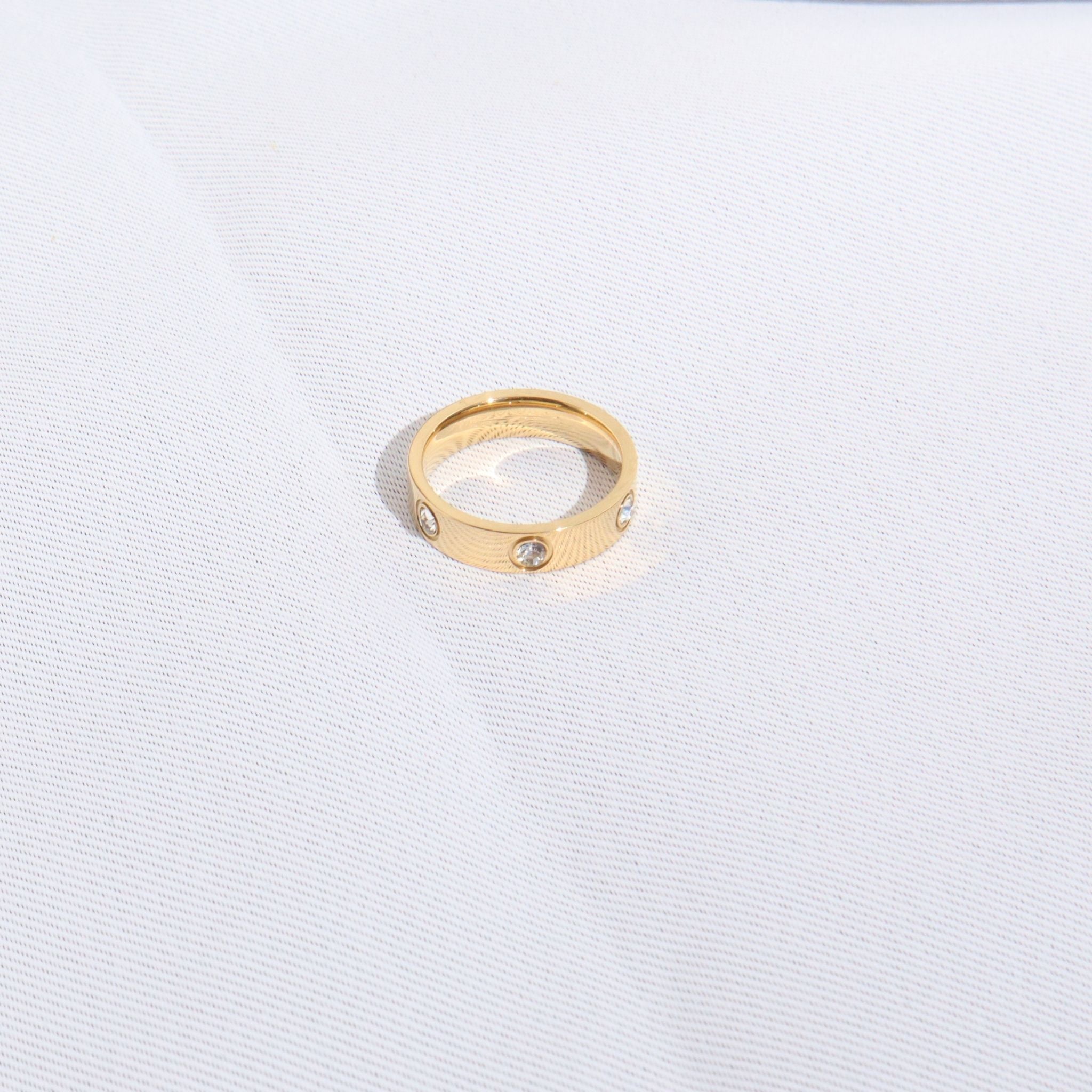 Slim CZ Stone Ring, 18K Gold Plated Steel