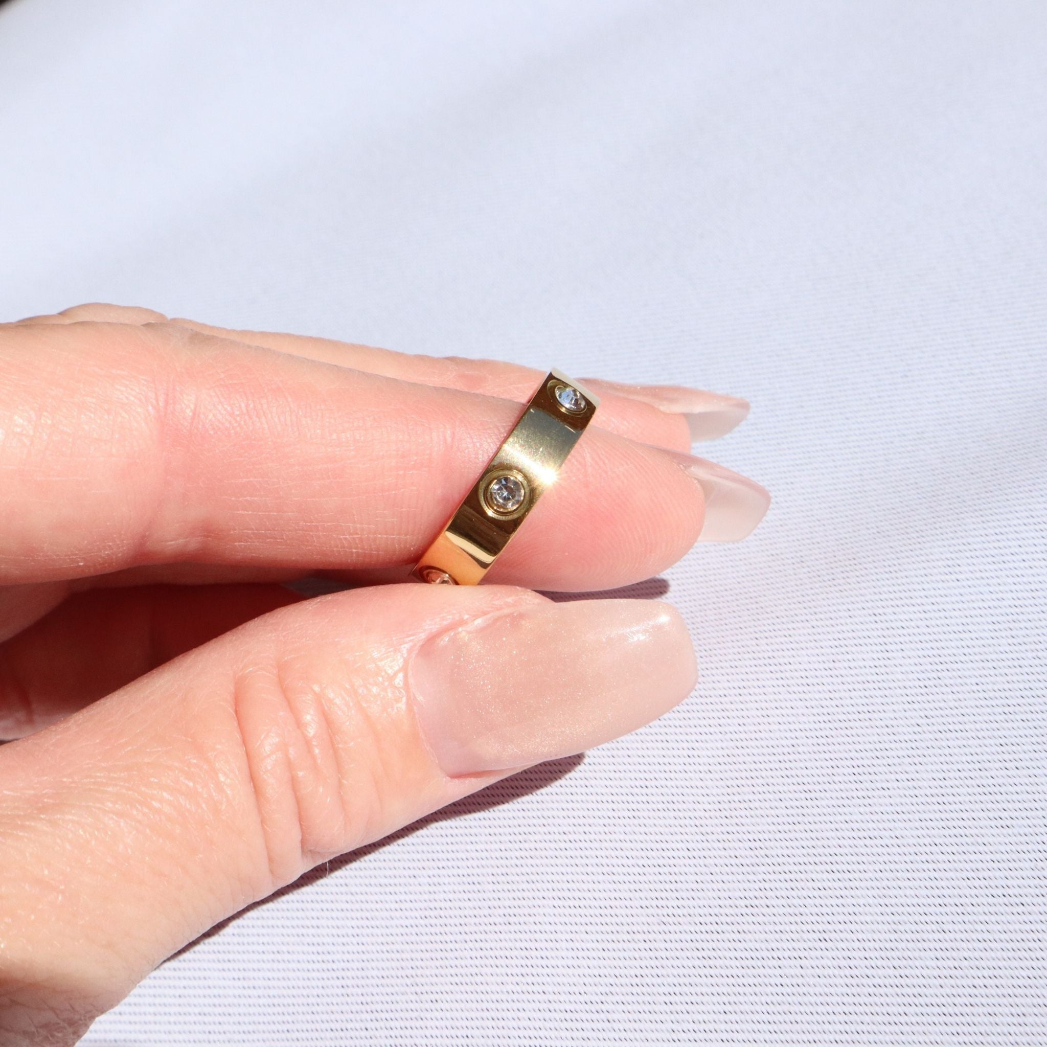 Slim CZ Stone Ring, 18K Gold Plated Steel