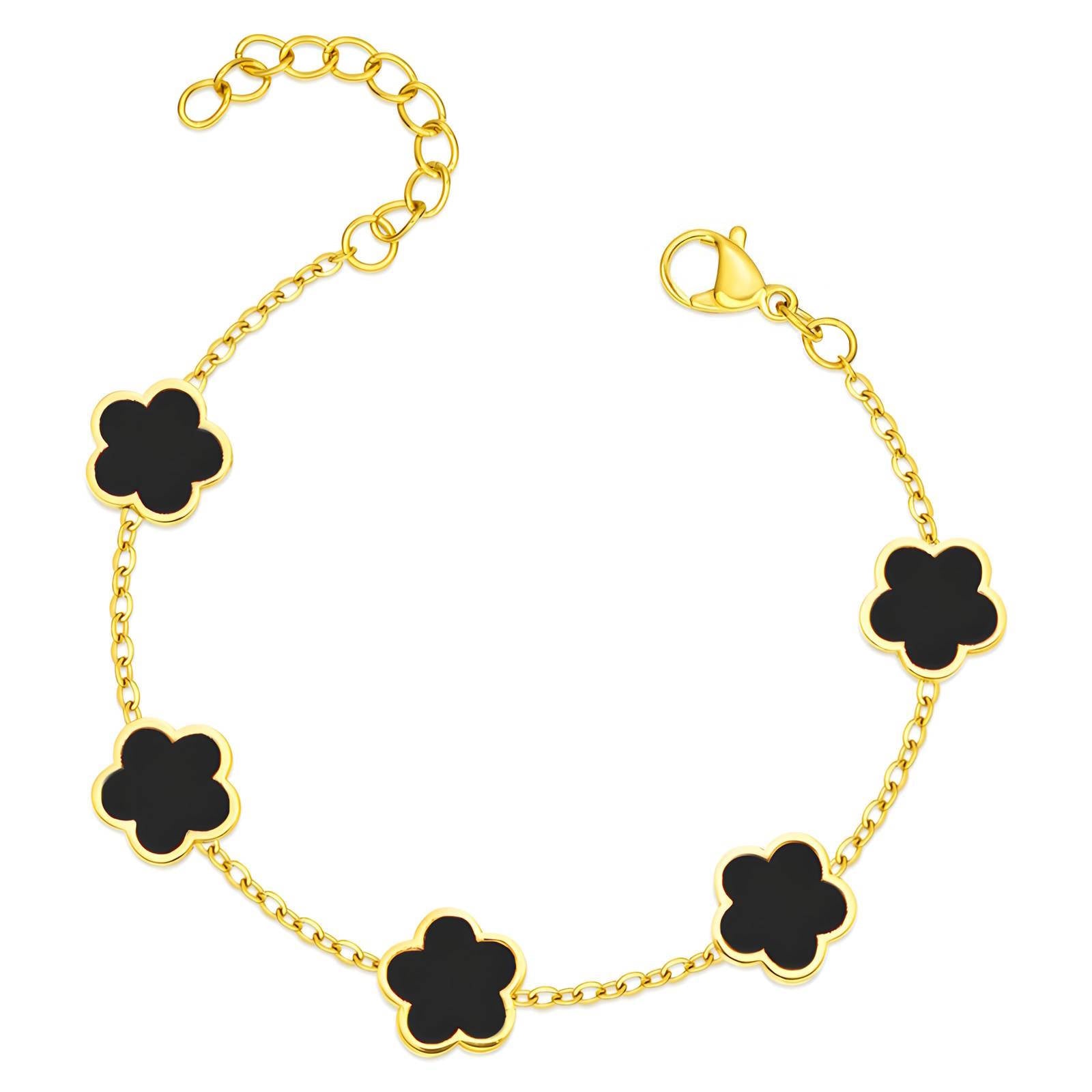 Midnight Clover Bracelet, 18K Gold Plated Steel – Waterproof Gold Jewelry – Aella Jewelry Co.
