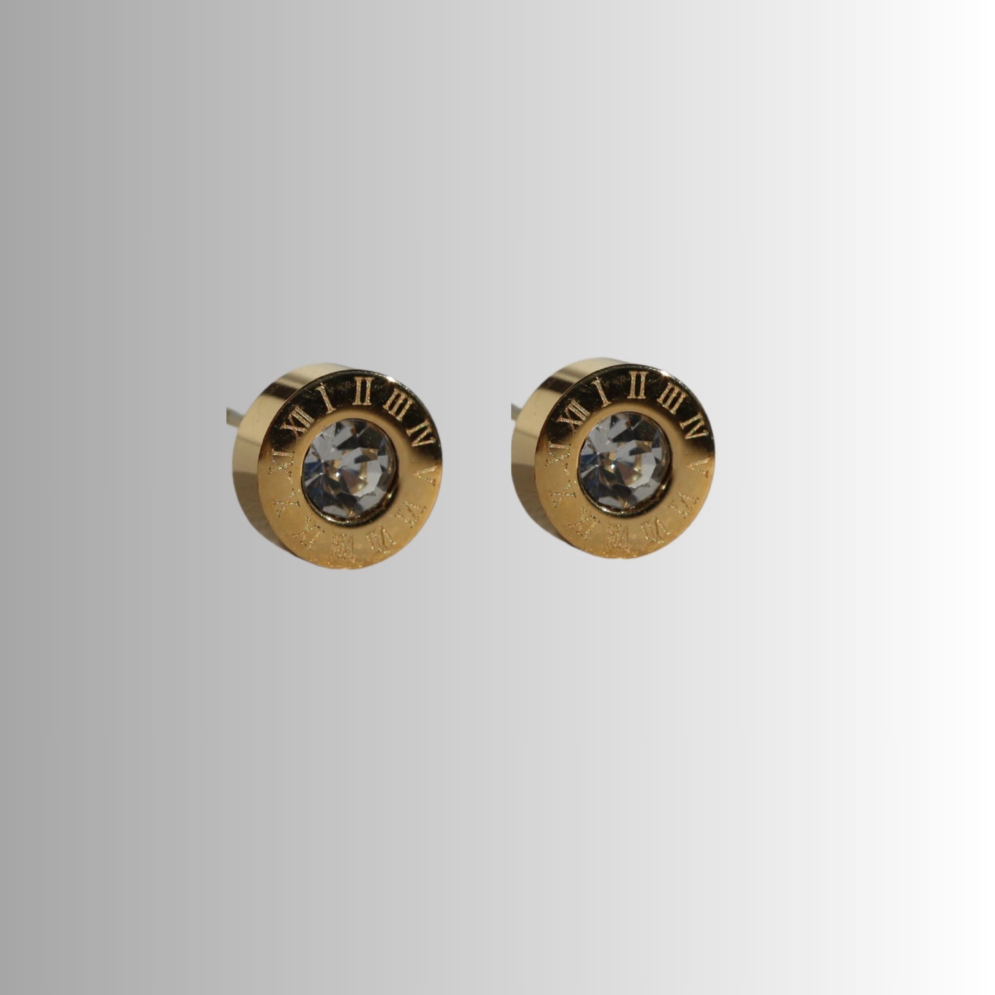 Roman Halo Crystal Stud Earrings, 18K Gold Plated Steel – Waterproof Gold Jewelry – Aella Jewelry Co.