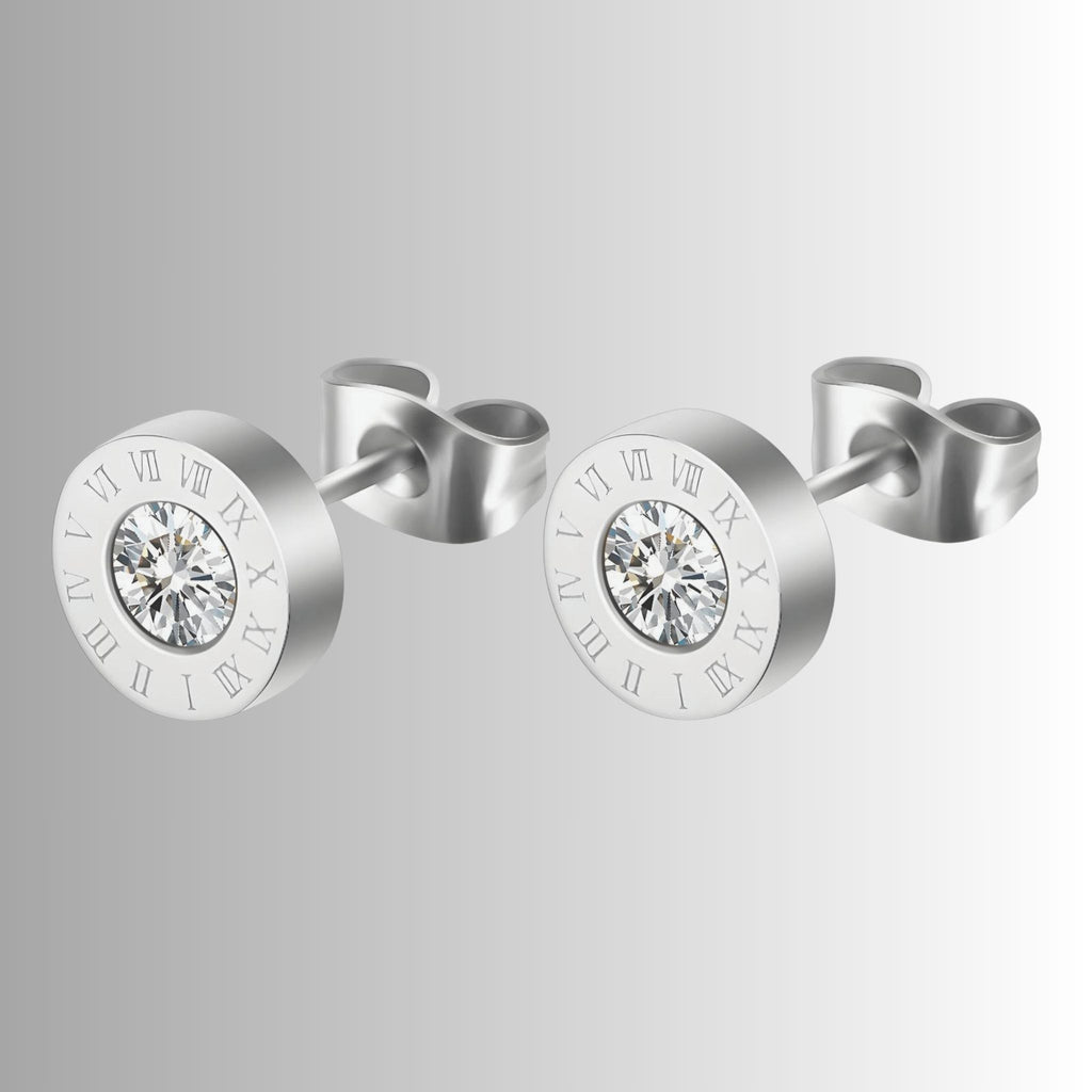 Roman Numeral Stainless Stud Earrings, Stainless Steel – Waterproof Gold Jewelry – Aella Jewelry Co.