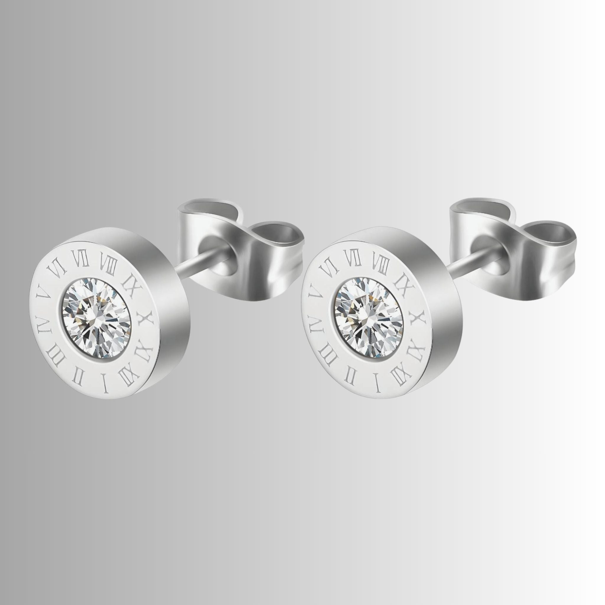 Roman Numeral Stainless Stud Earrings, Stainless Steel