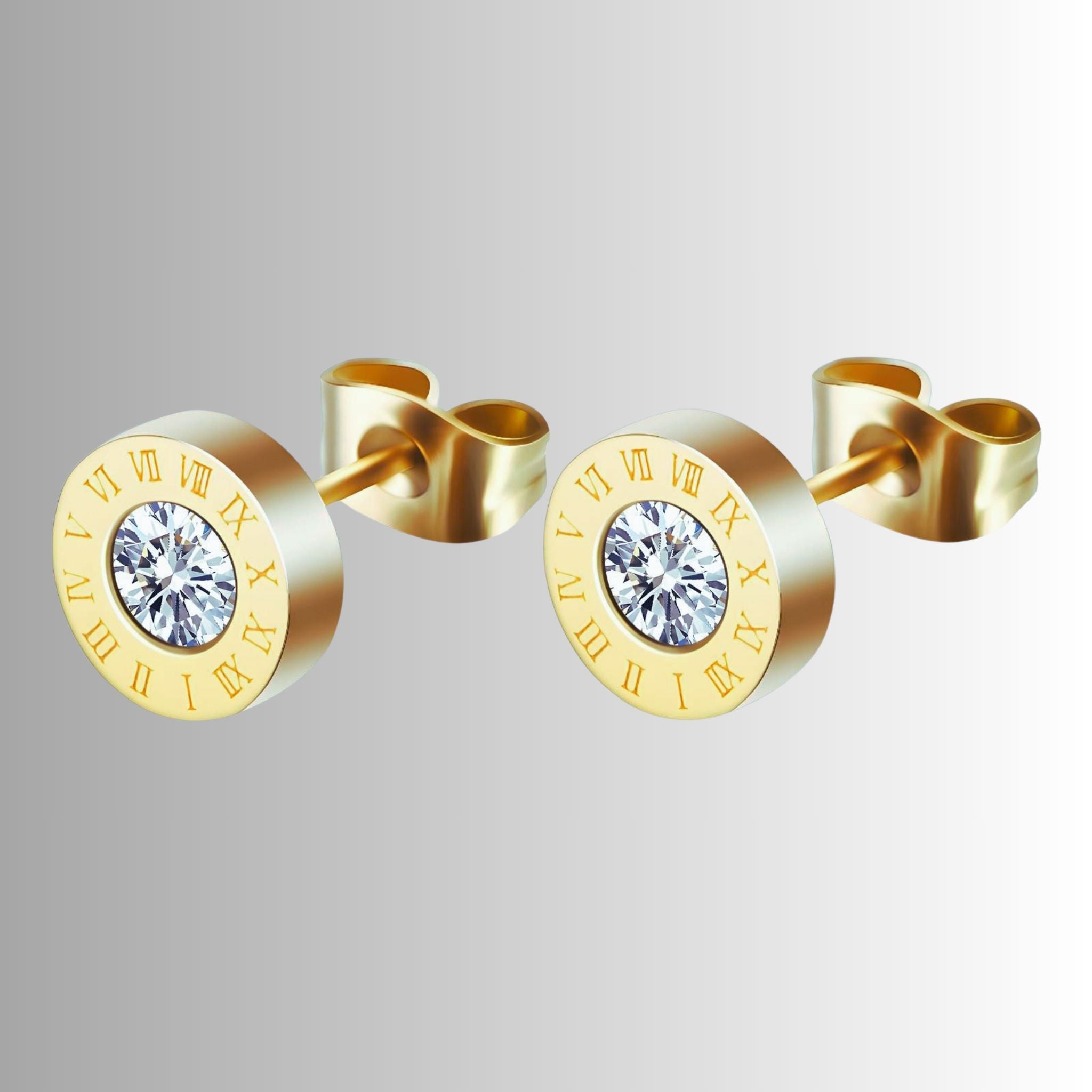 Roman Halo Crystal Stud Earrings, 18K Gold Plated Steel – Waterproof Gold Jewelry – Aella Jewelry Co.