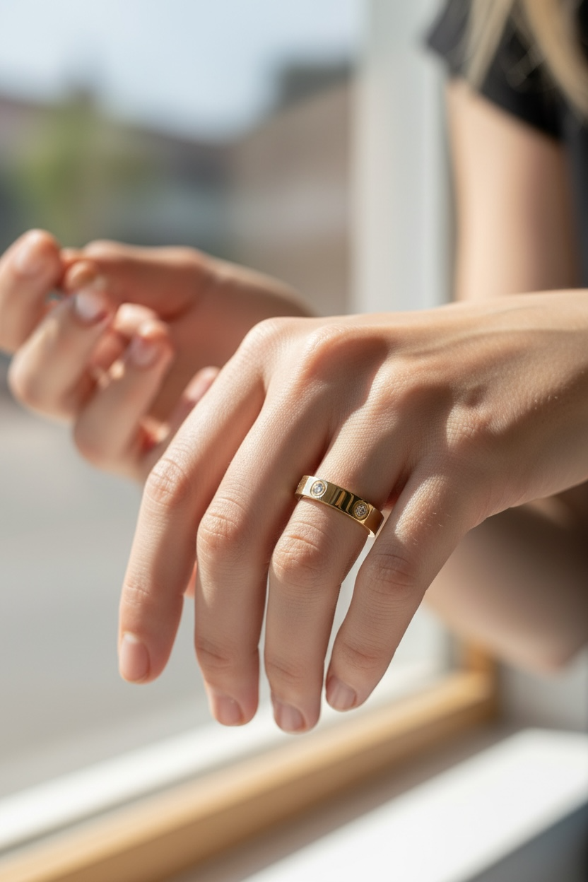 Slim CZ Stone Ring, 18K Gold Plated Steel