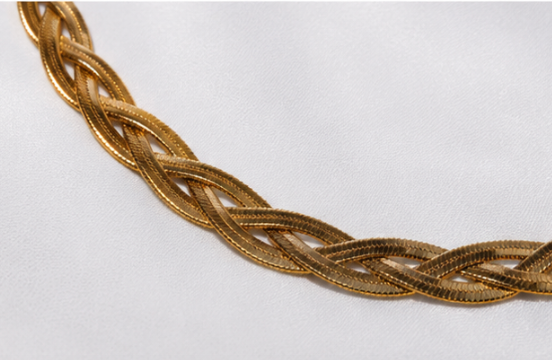 Woven Herringbone Necklace – Waterproof 18K Gold PVD