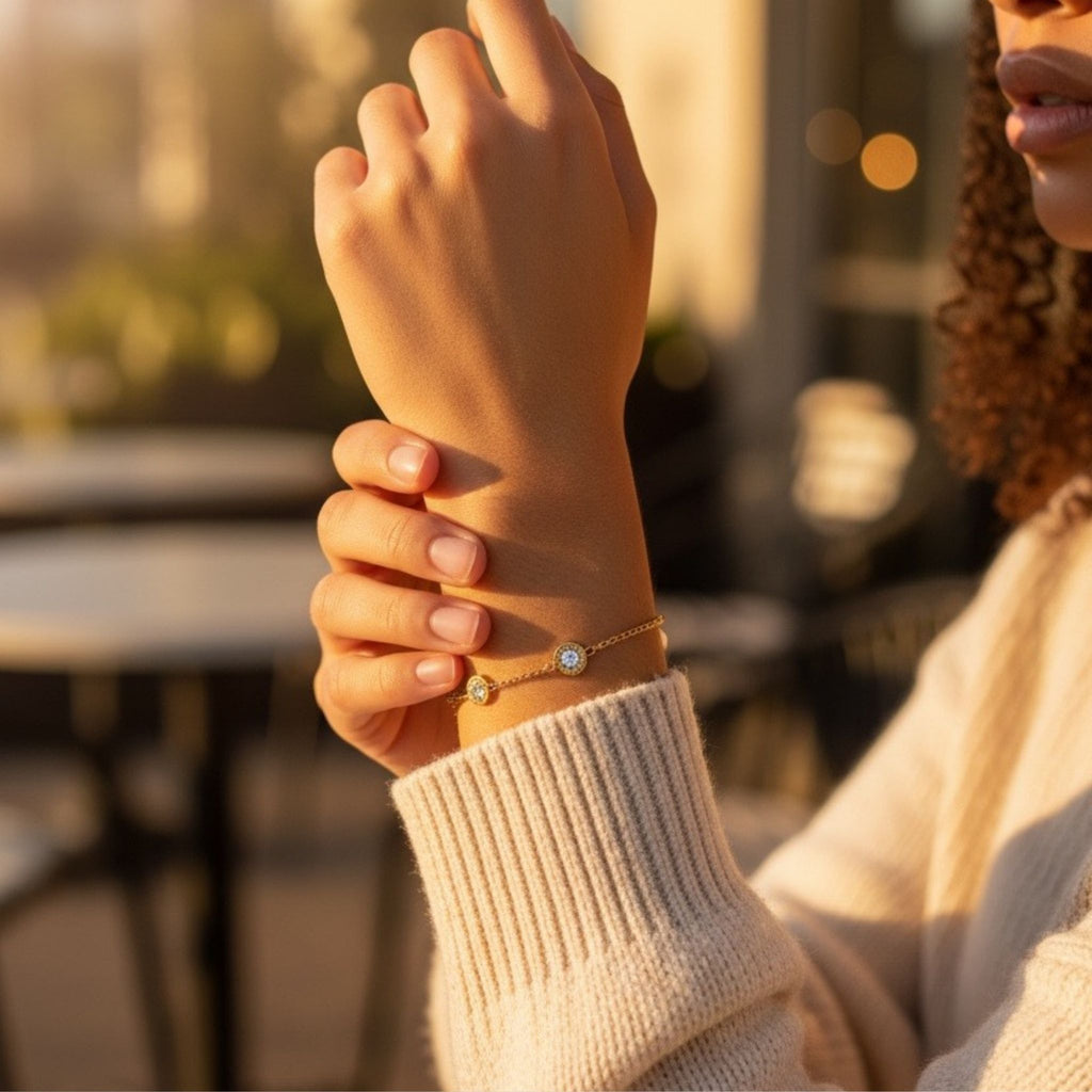 Roma CZ Coin Station Bracelet – 18K Gold Plated Stainless Steel – Waterproof Gold Jewelry – Aella Jewelry Co.