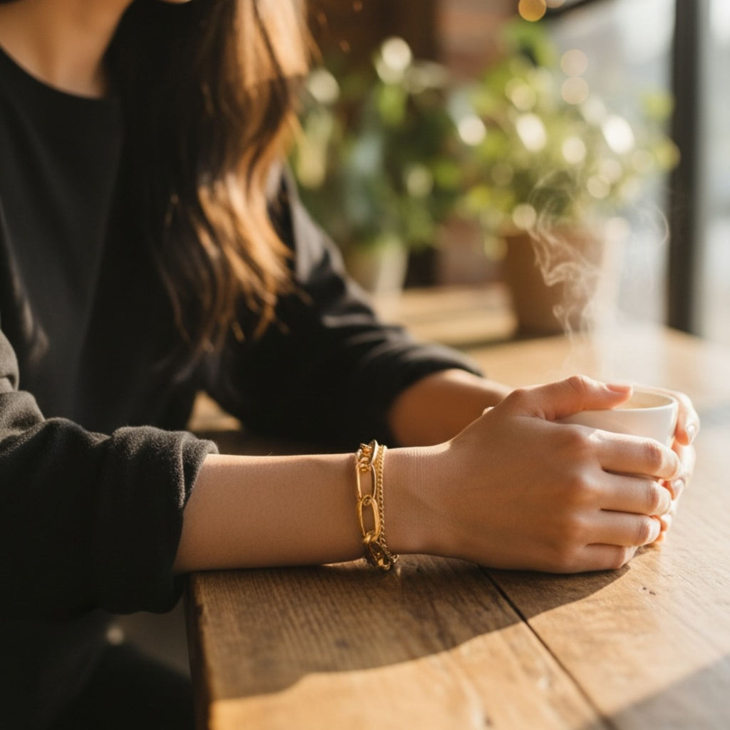Mixed Link Layered Chain Bracelet – 18K Gold Plated Stainless Steel – Waterproof Gold Jewelry – Aella Jewelry Co.