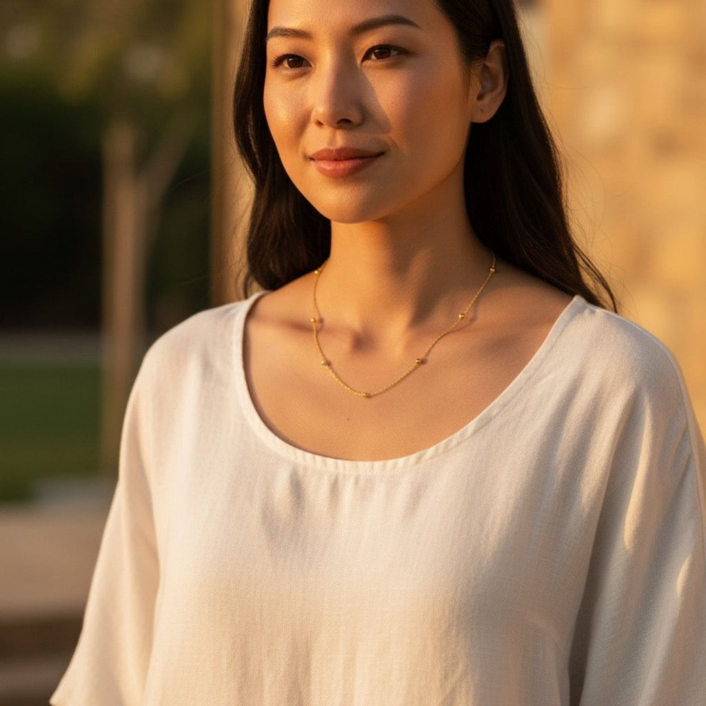 Dainty Satellite Bead Necklace – 18K Gold Plated Stainless Steel – Waterproof Gold Jewelry – Aella Jewelry Co.